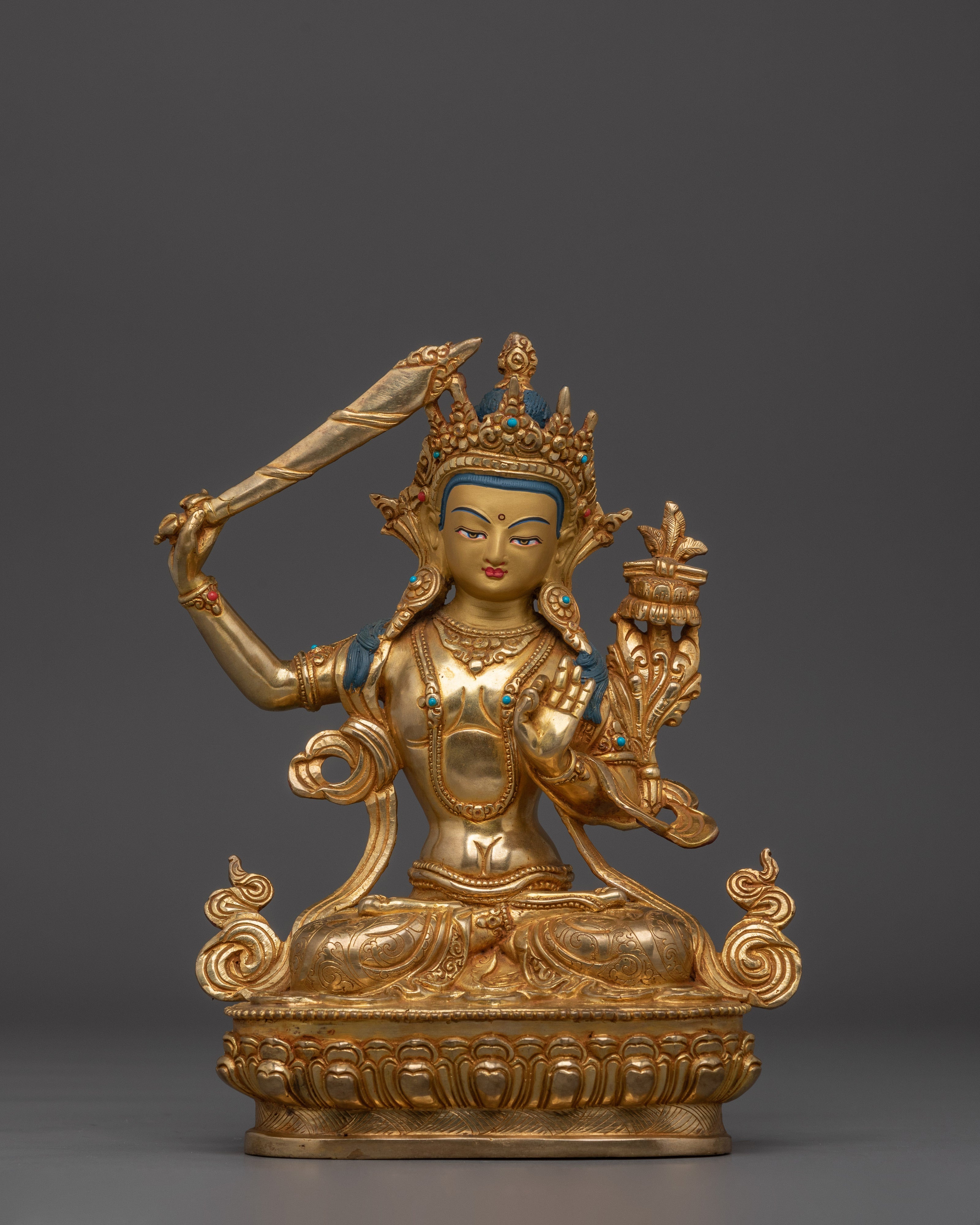 Wisdom Bodhisattva Manjushri with flaming Sword Statue 