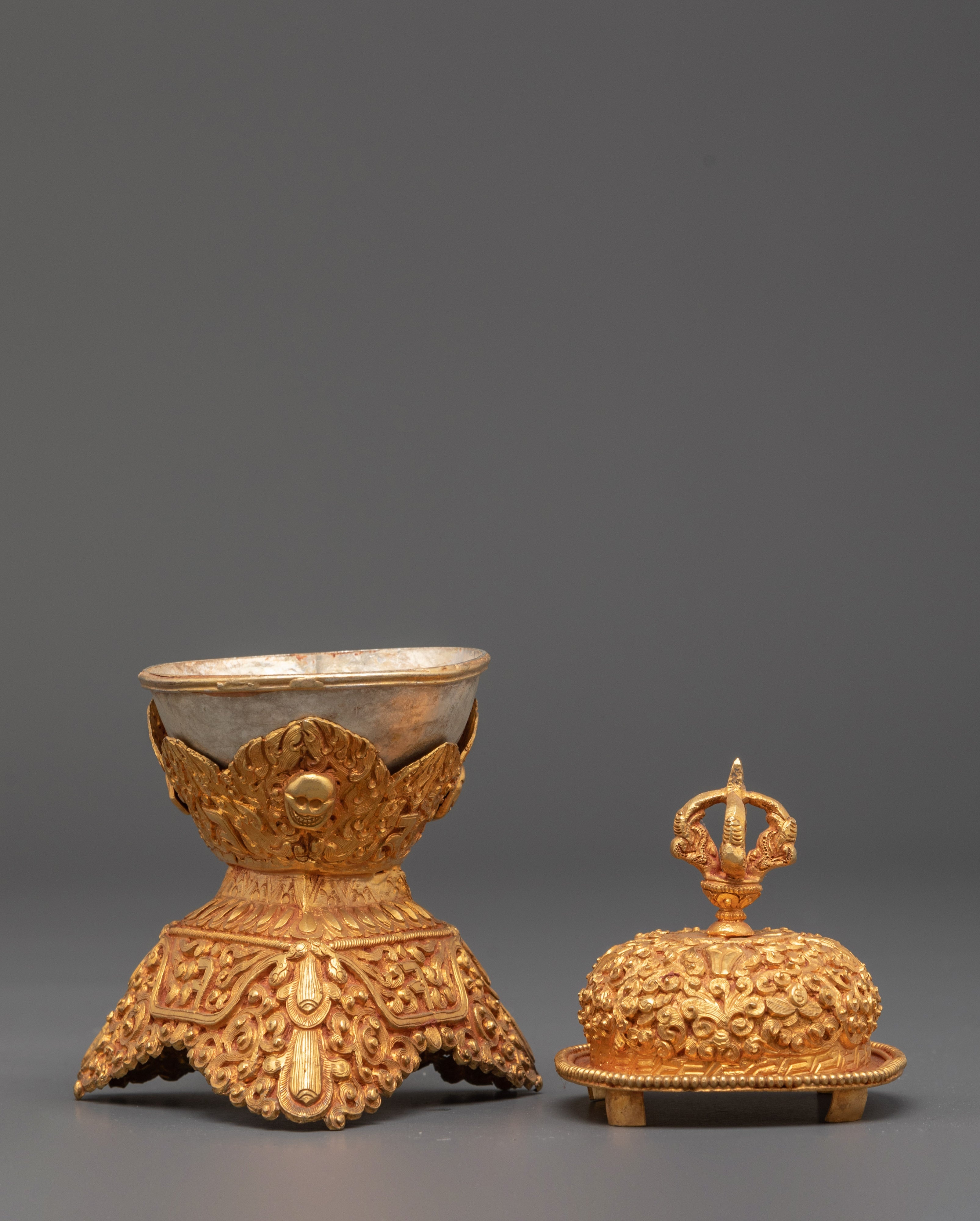 Handmade Gold Plated Kapala | Tibetan Ritual Skull Cup