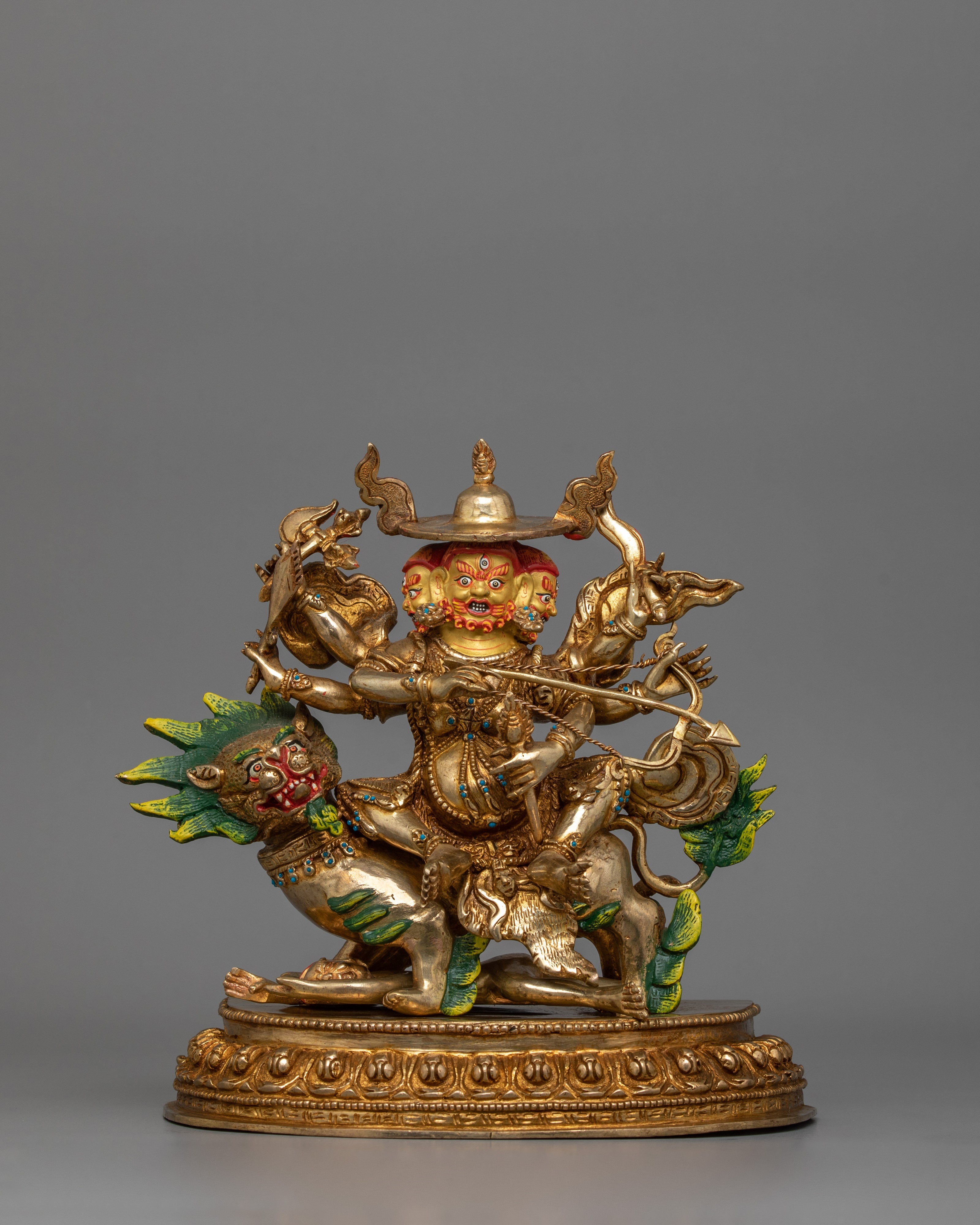 Tibetan Protector Pehar Gyalpo Statue | 24K Gold Gilded Figurine