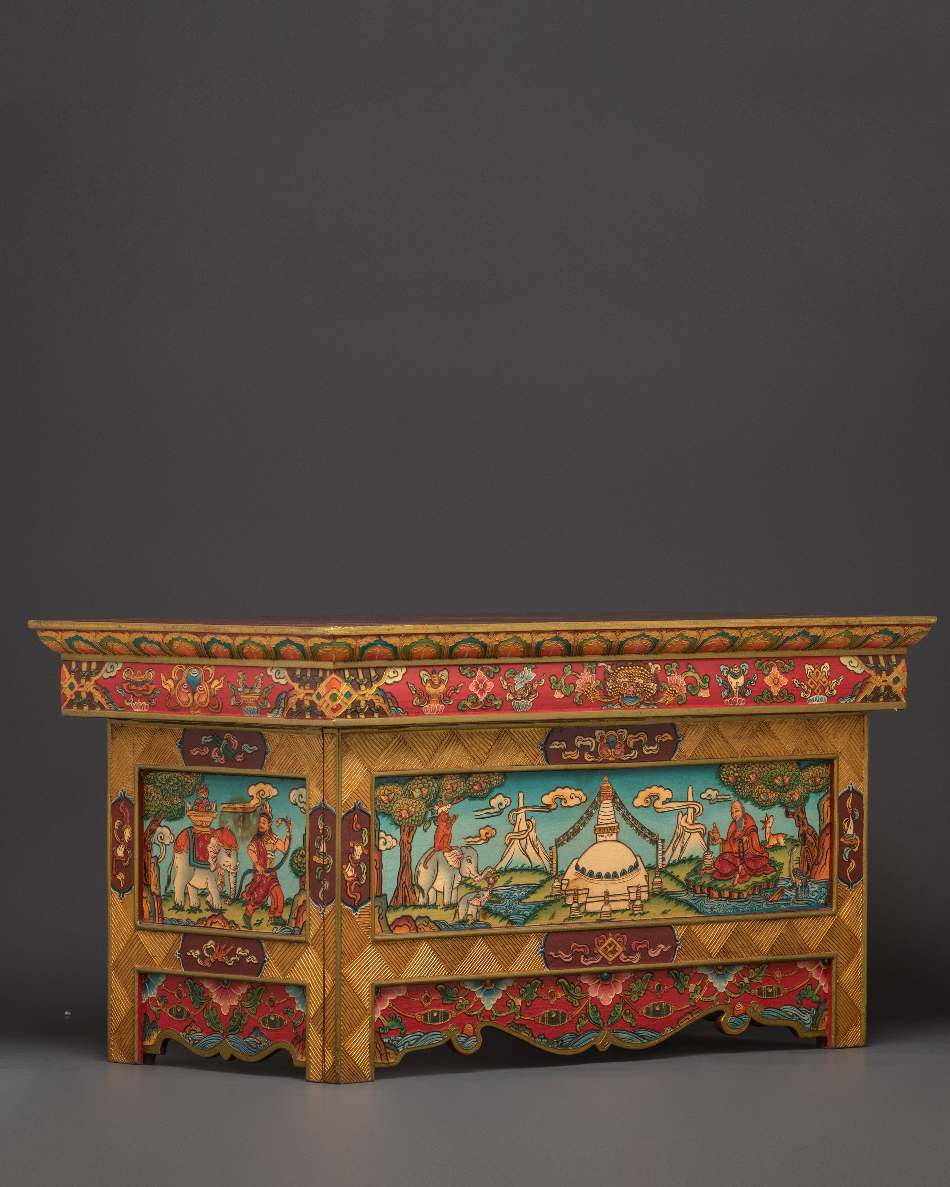 Handcrafted Tibetan Folding Table | Painted Buddhist Art Table