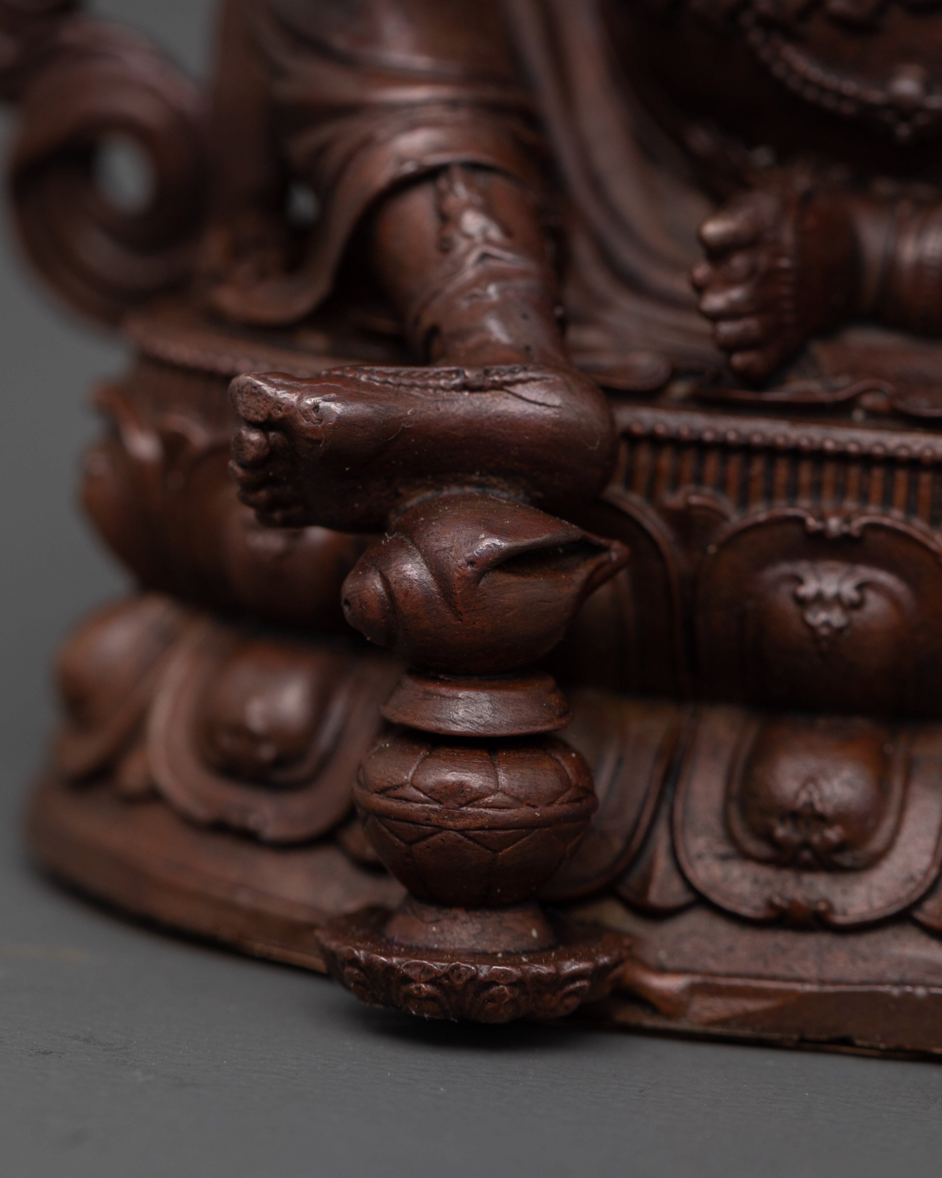 Oxidized Copper Dzambala Holding Conch | Tibetan Wealth Deity