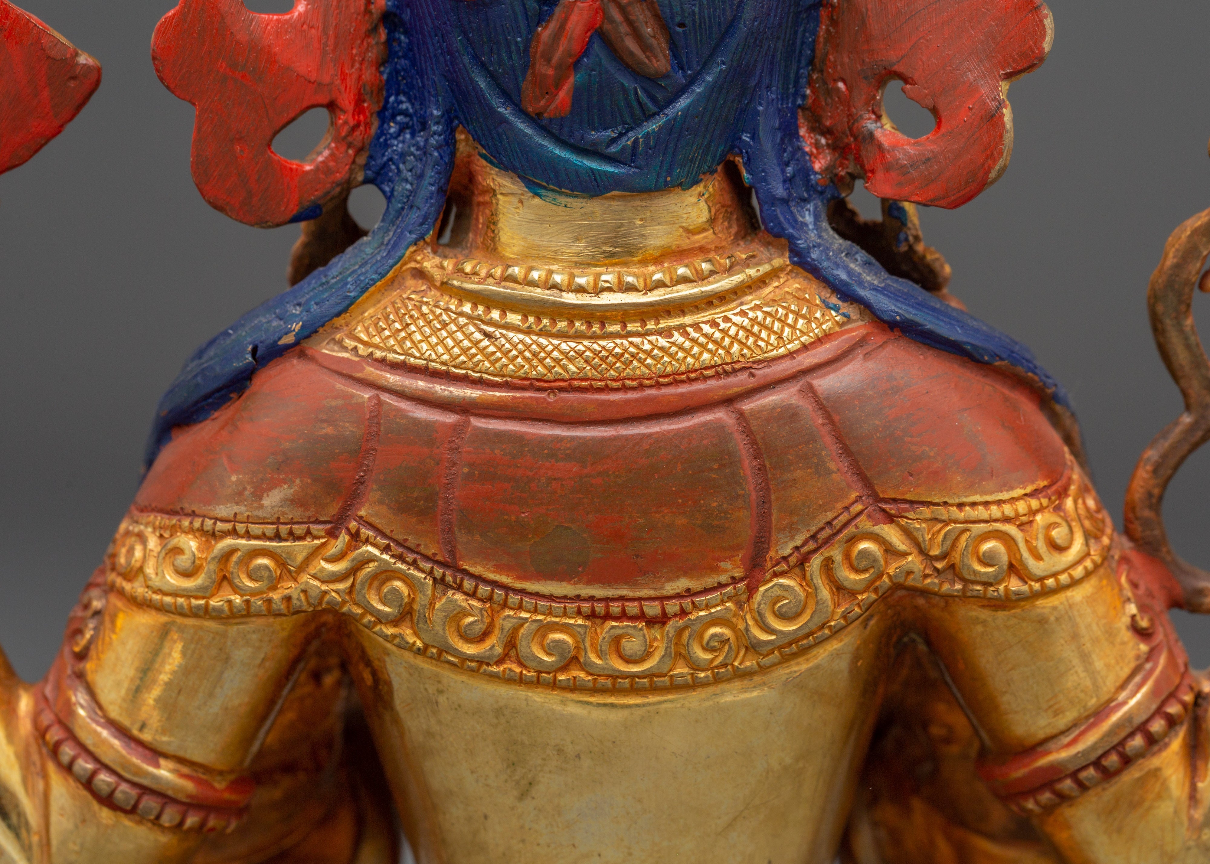 Sacred Statue of Bodhisattva Chenrezig | Copper & Gold Gilded with Acrylic Color