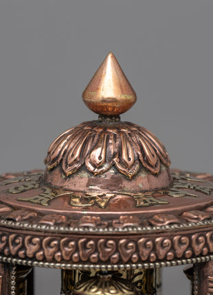 Sacred Buddhist Prayer Wheel | Copper & Brass Multi-Barrel Mani