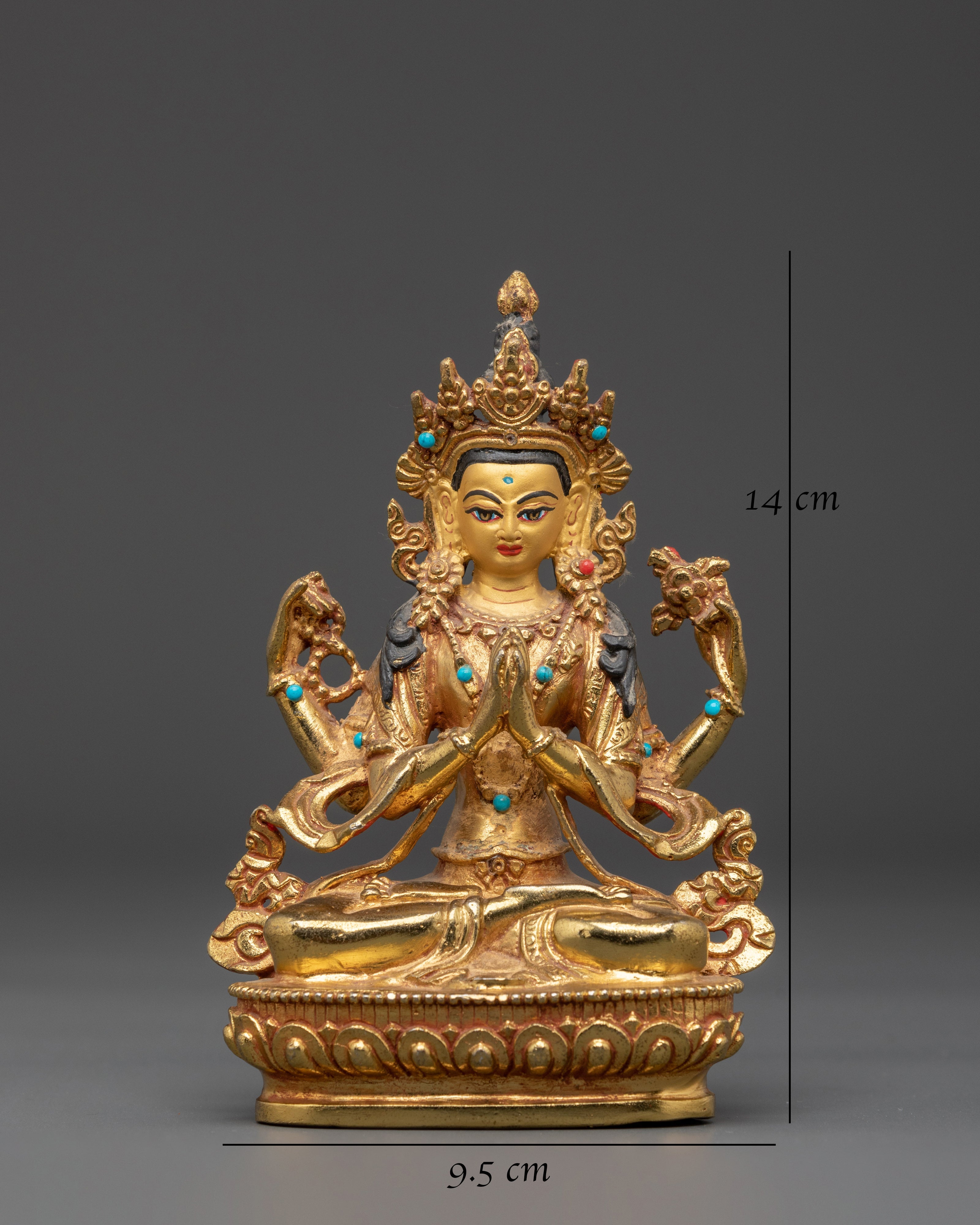Turquoise Coral Inlaid Chenrezig Statue | Statue For Decor