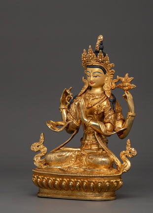 Sacred Gold-Plated Chenresig Statue | Bodhisattva of Compassion