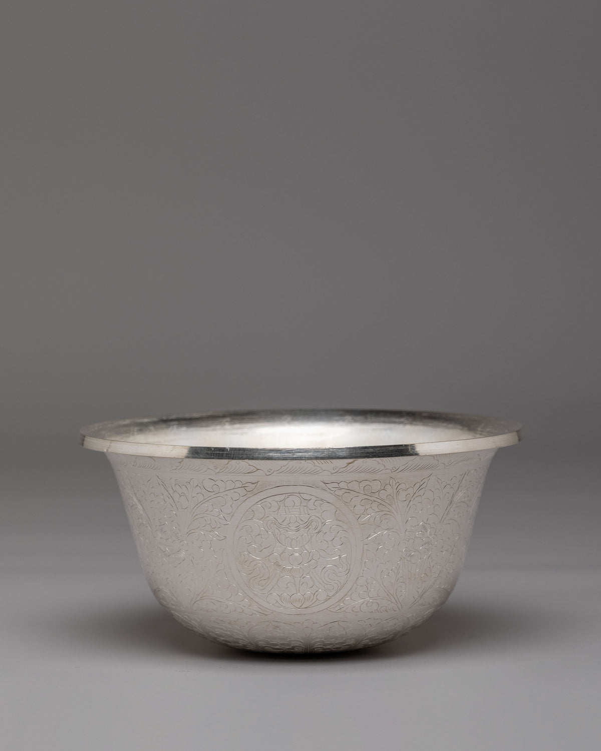 Himalayan Ritual Offering Bowl Set | White Metal Buddhist Altar Bowls