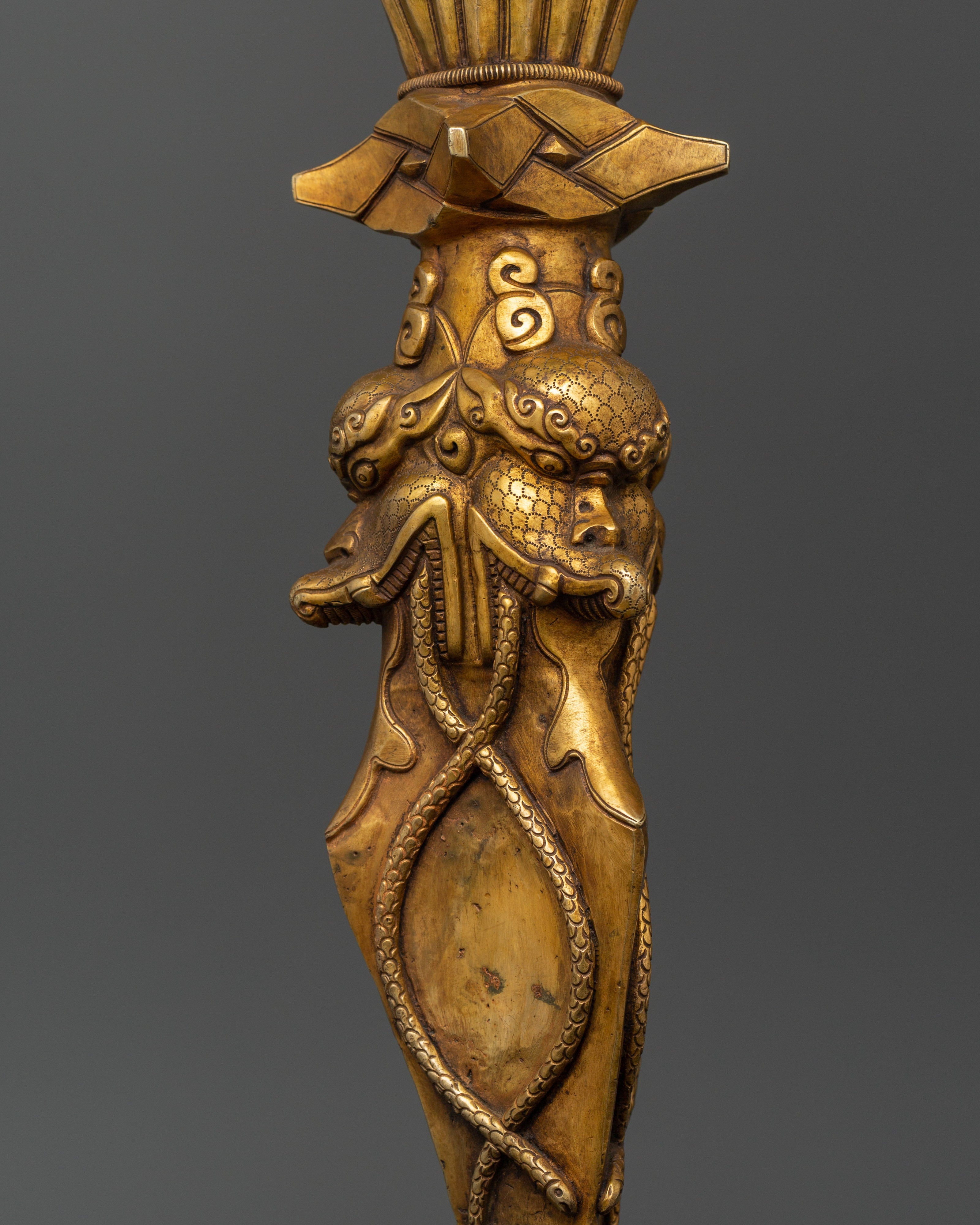 Three-Faced Phurba Dagger | Tibetan Gold Plated Phurba for Rituals