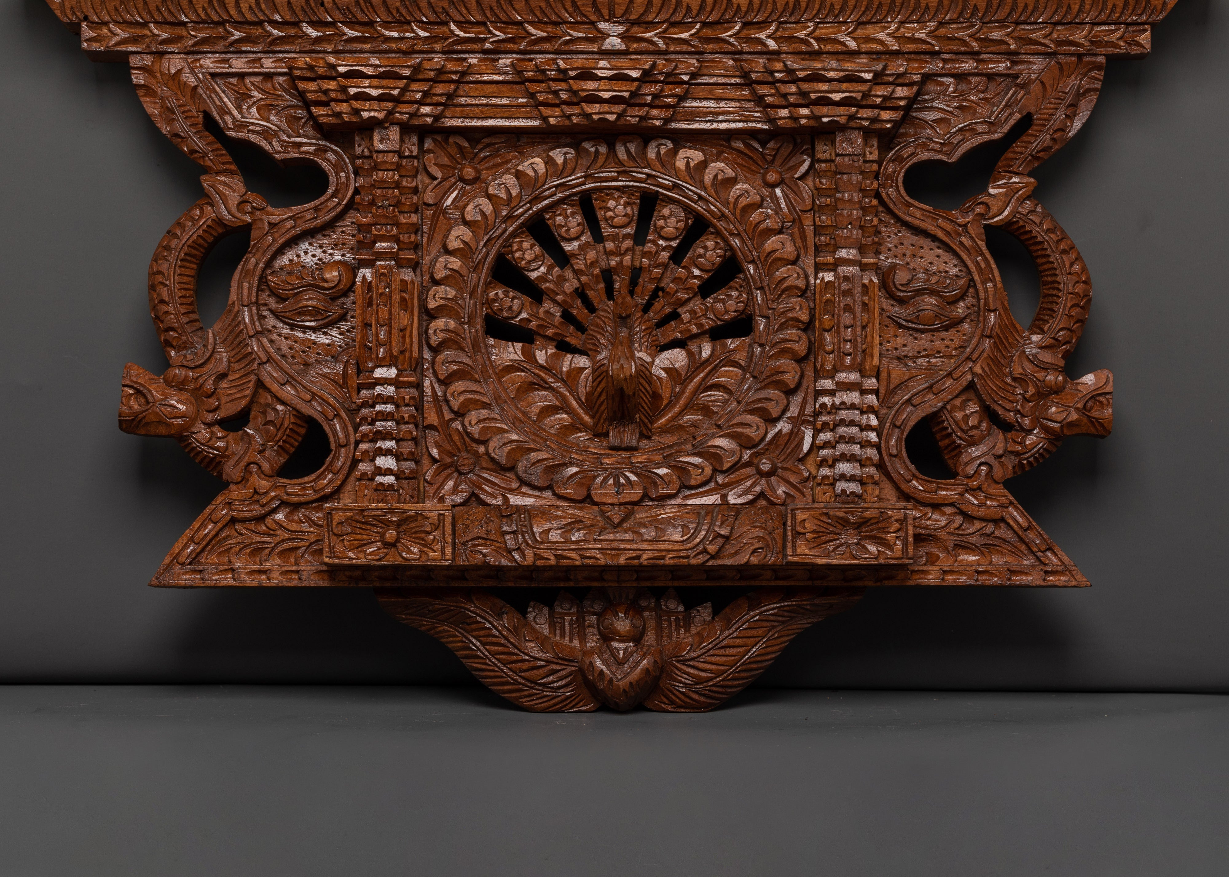 Traditional Wooden Wall Hanging | Peacock Motif Decor