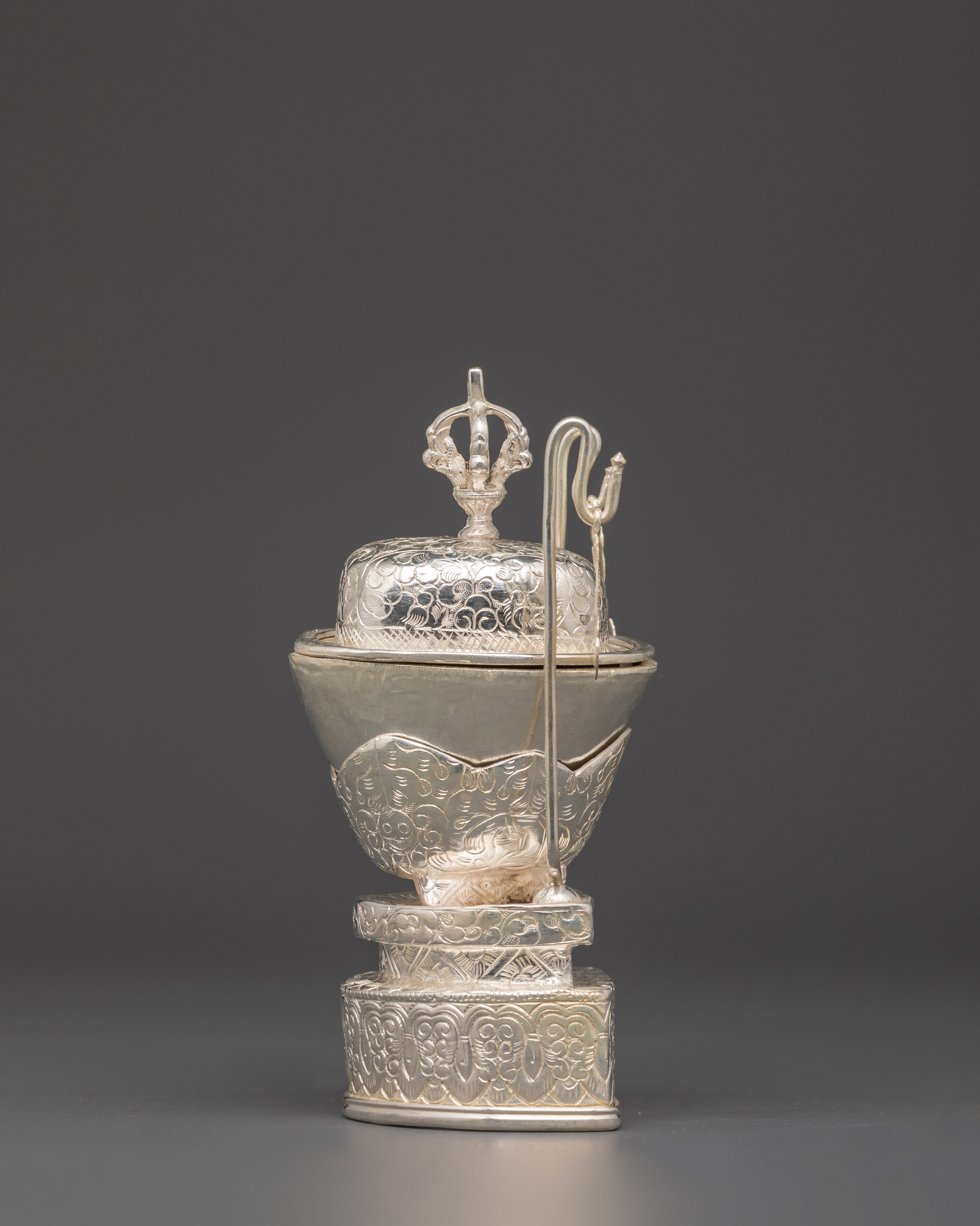Silver-Plated Tibetan Kapala Set | Sacred Skull Cup for Tantric Offerings