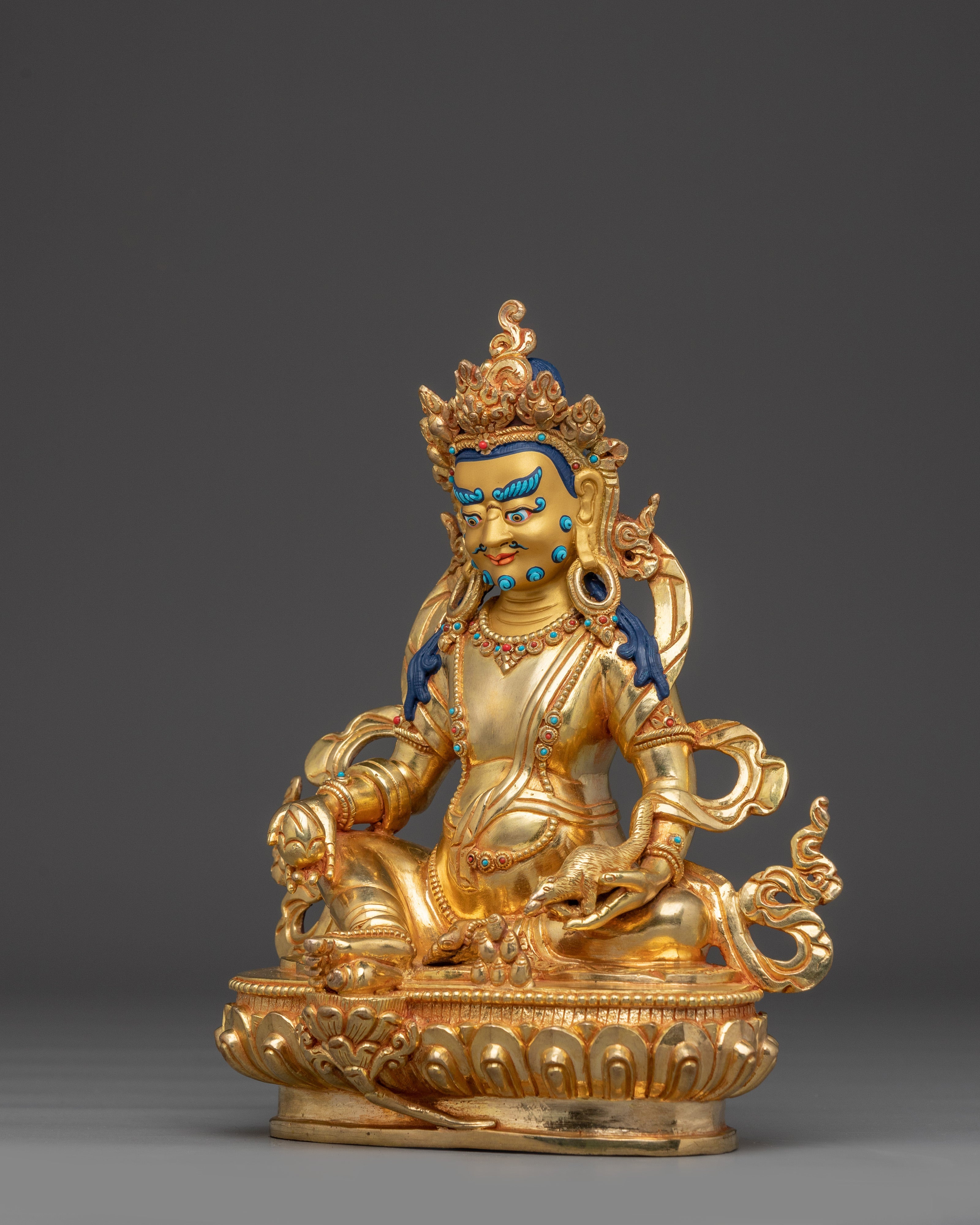 Golden Statue of Wealth Symbol Dzambhala | Buddhist Spiritual Decor