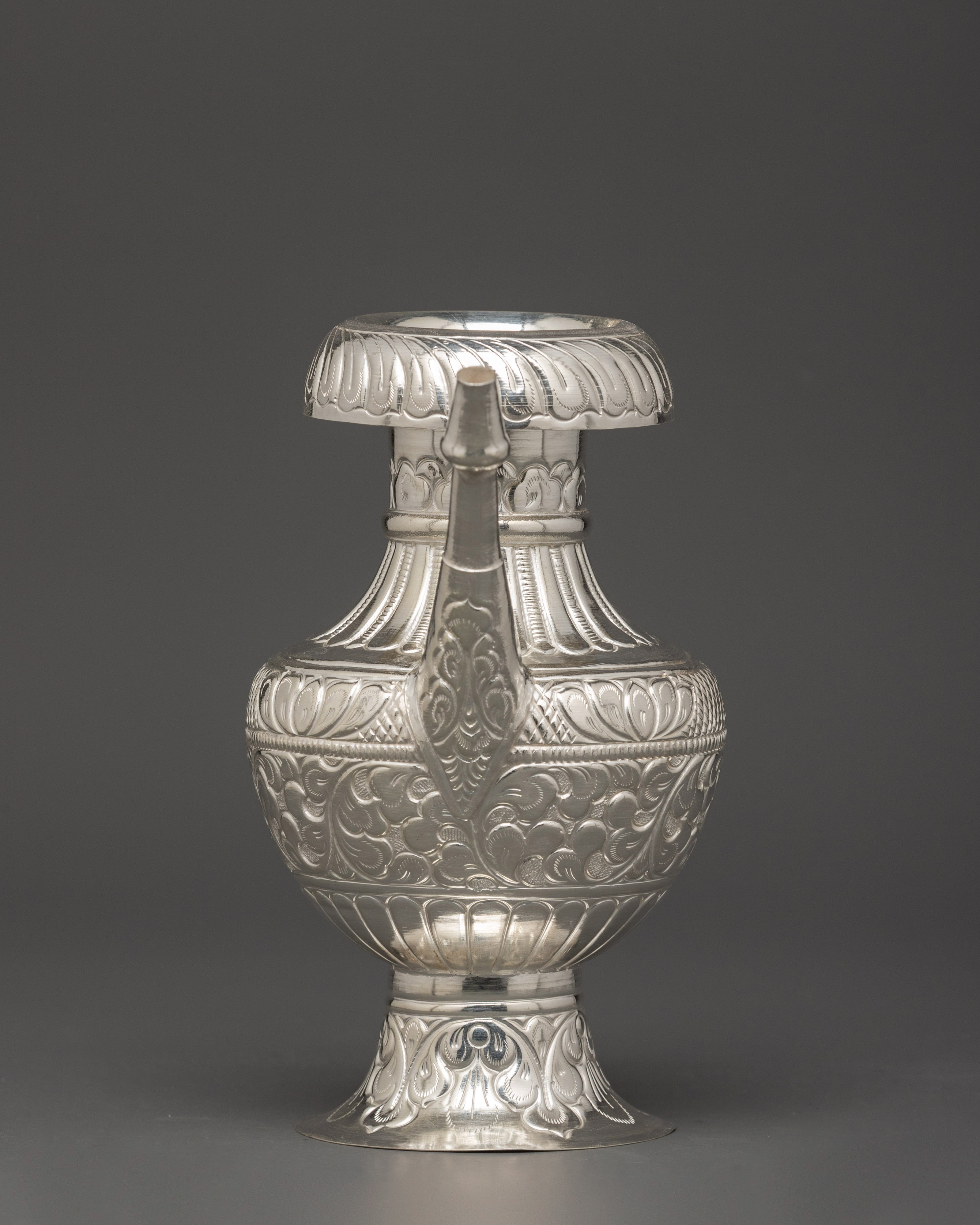 Pure Silver Karuwa with Floral Engraving | Buddhist Offering