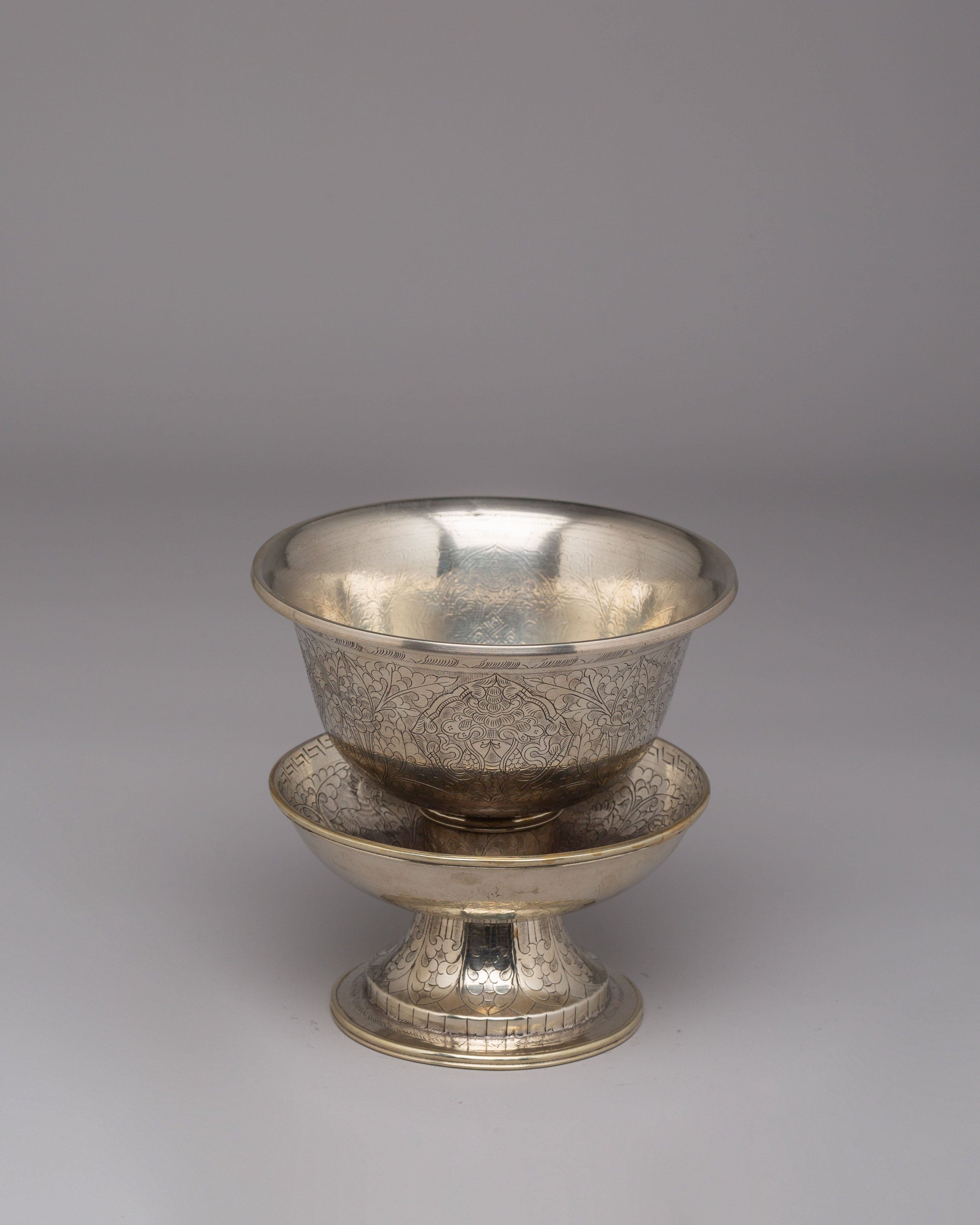 Decorative Ritual Tea Cup Cover | White Metal Sacred Offering