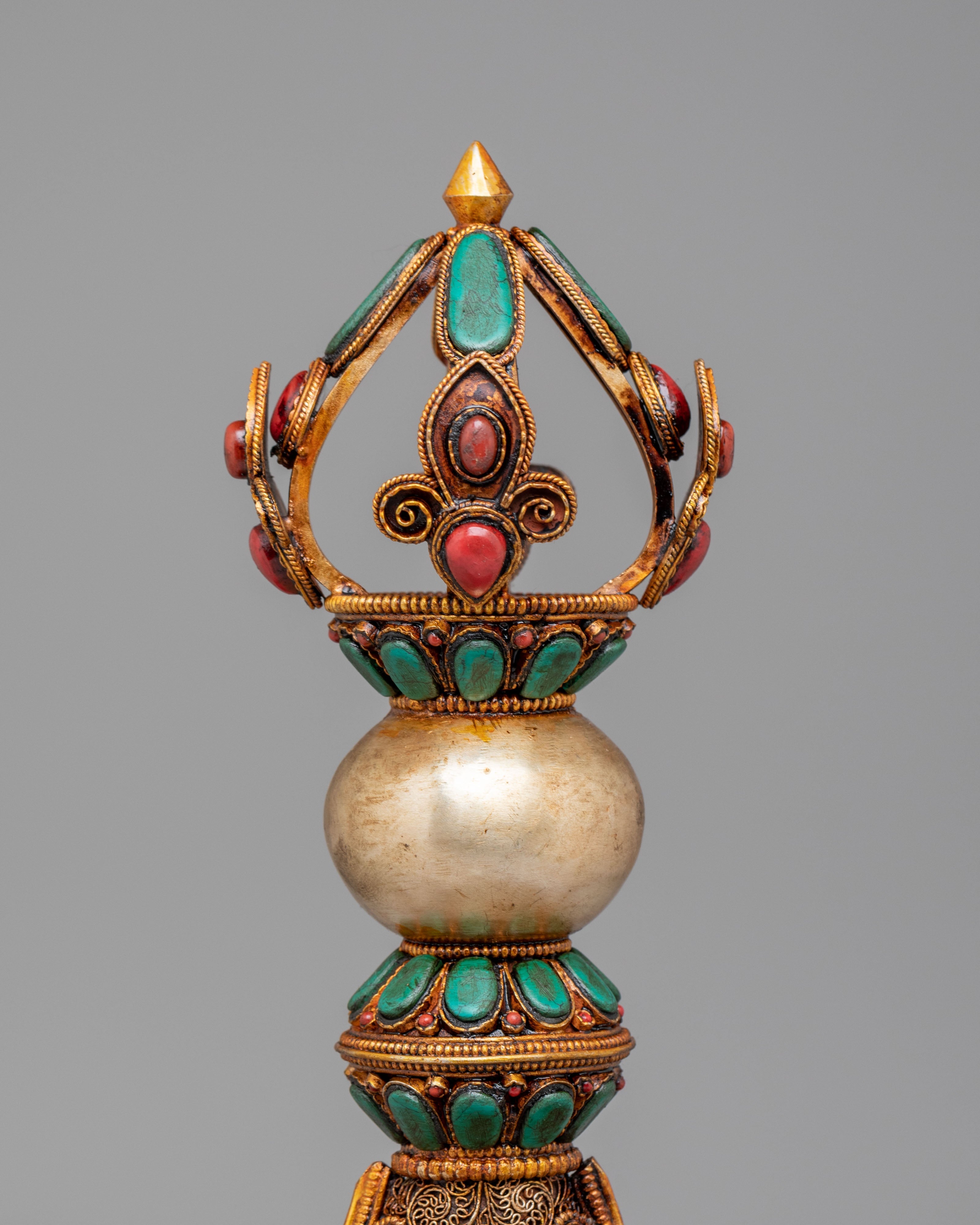 Himalayan Altar Ritual Kartika Knife | Gold Plated Copper Buddhist Artwork