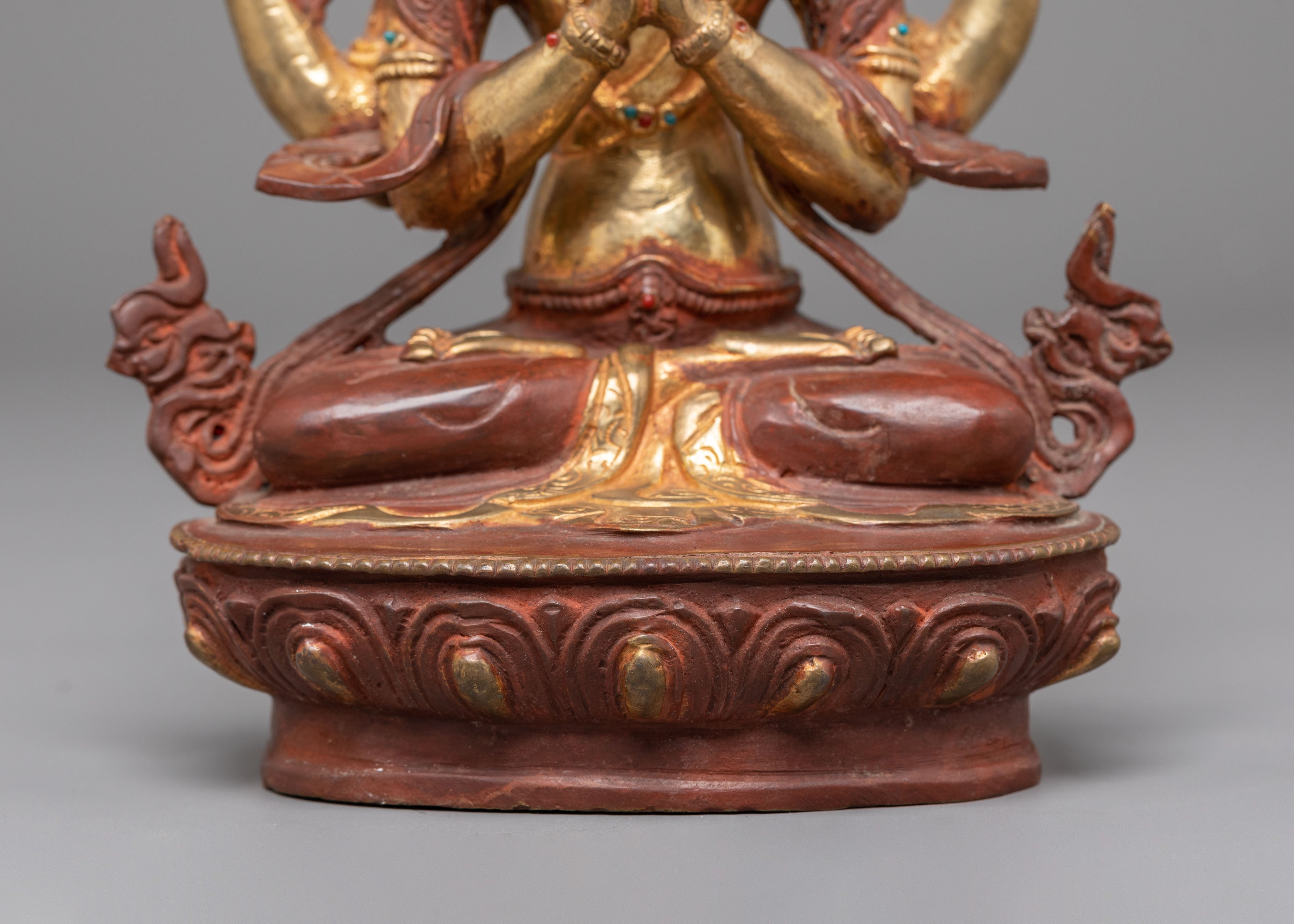 Gold Plated Statue of Bodhisattva Chenrezig | Deity of Compassion