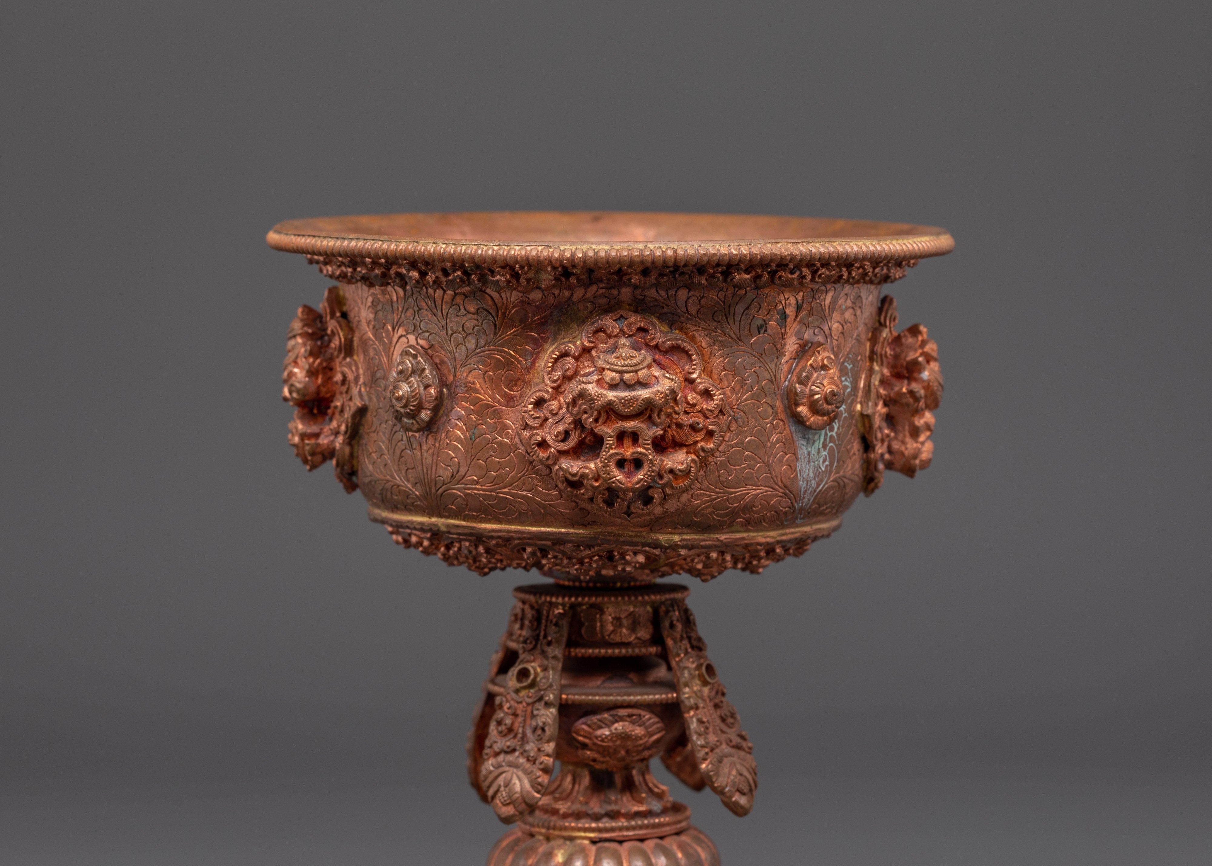 Copper Carved Butter Lamp | Buddhist Shrine and Meditation