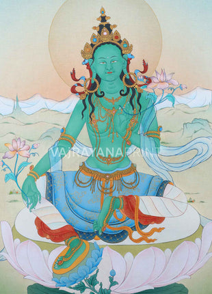 Mother Green Tara Thangka Print | Goddess of Compassion | Tibetan Buddhist Artwork