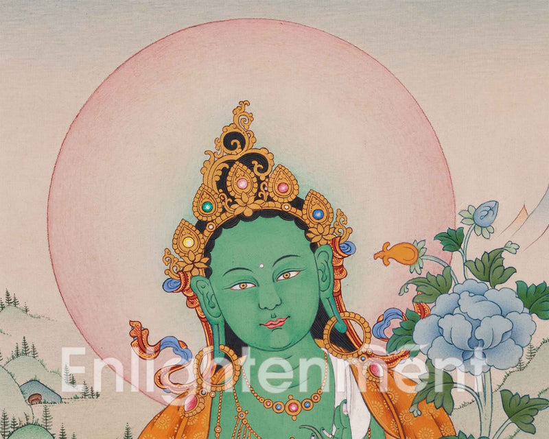 The Radiant Green Tara Thangka | Mother Green Tara for Meditation | Traditional Wall Decors