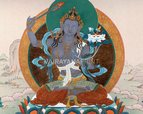 Black Manjushree Thangka Print | High Quality Manjushree Canvas Print | Wall Decor