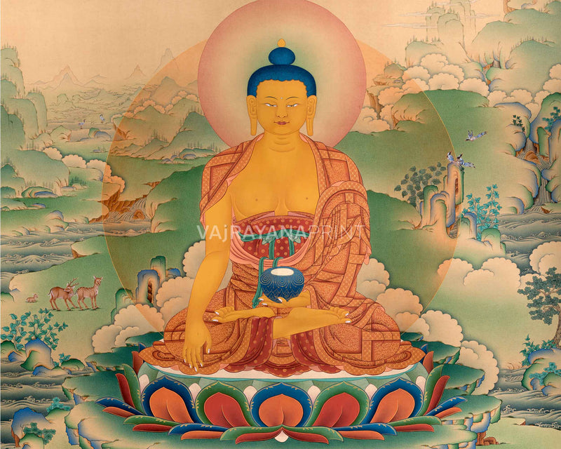 Exquisite Shakyamuni Buddha Thangka Print | Timeless Buddha Canvas For Wall Hanging | Gift Ideas