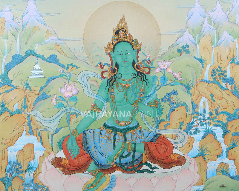 High-Quality Mother Green Tara Thangka Print | Goddess of Compassion | Buddhist Gifts