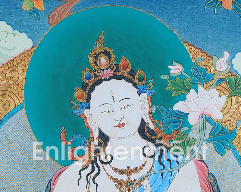 The Spiritual Elegance of White Tara | Goddess of Longevity | Traditional Hand painted Thangka