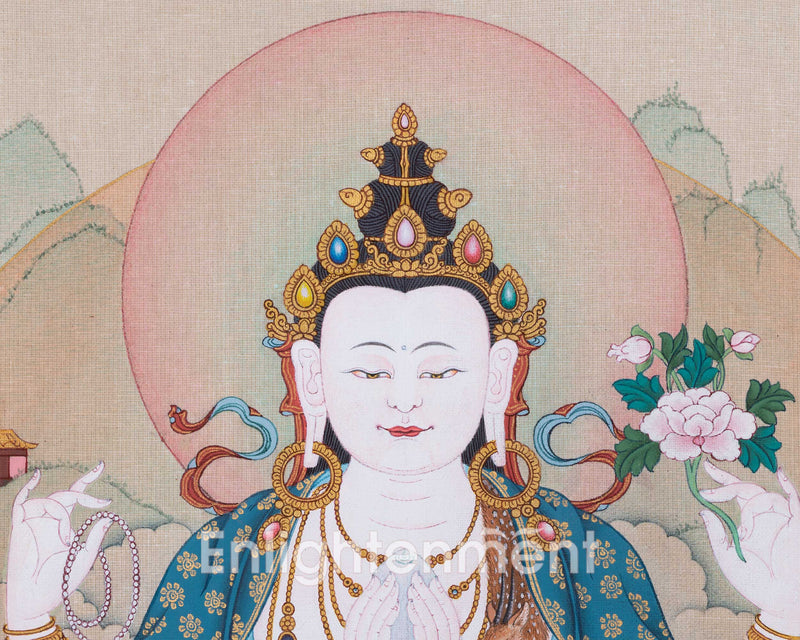 Chenrezig Thangka for Inner Peace | Exquisite Tibetan Masterpiece | Bodhisattva of Compassion