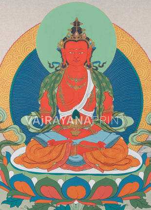 Amitayus With White Tara and Namgyalma Thanka Print | Bodhisattva Canvas Print | Tibetan Buddhism Art