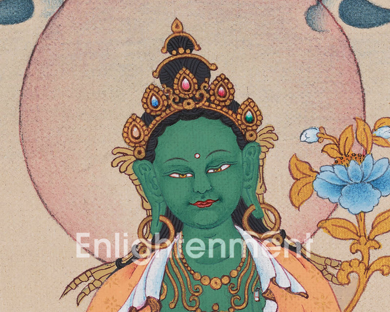 Thangka of Green Tara Goddess | Hand Painted Artwork |  Buddhist Wall Decors