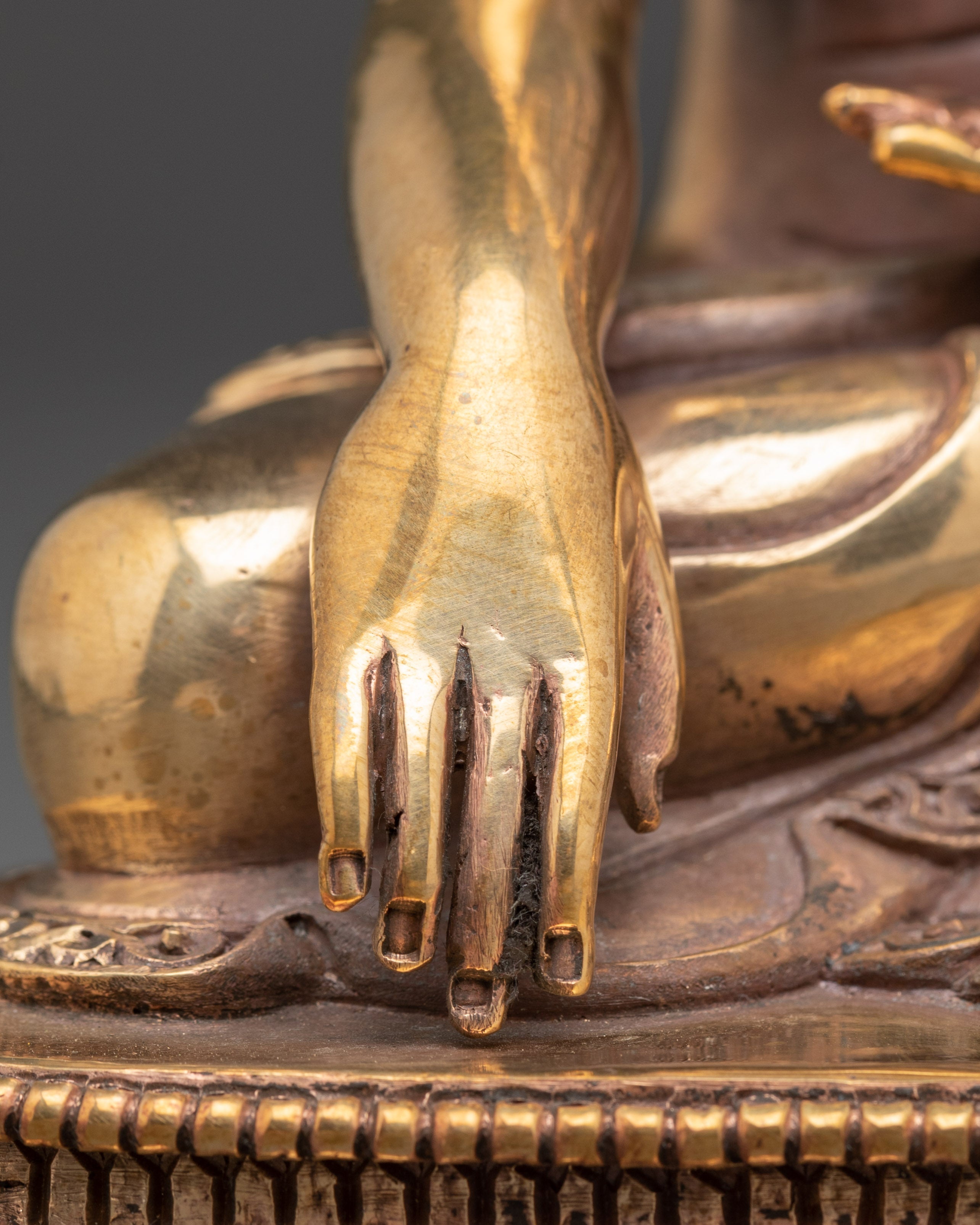 Traditional Shakyamuni Buddha Figurine | Gold Plated Copper Meditation Statue