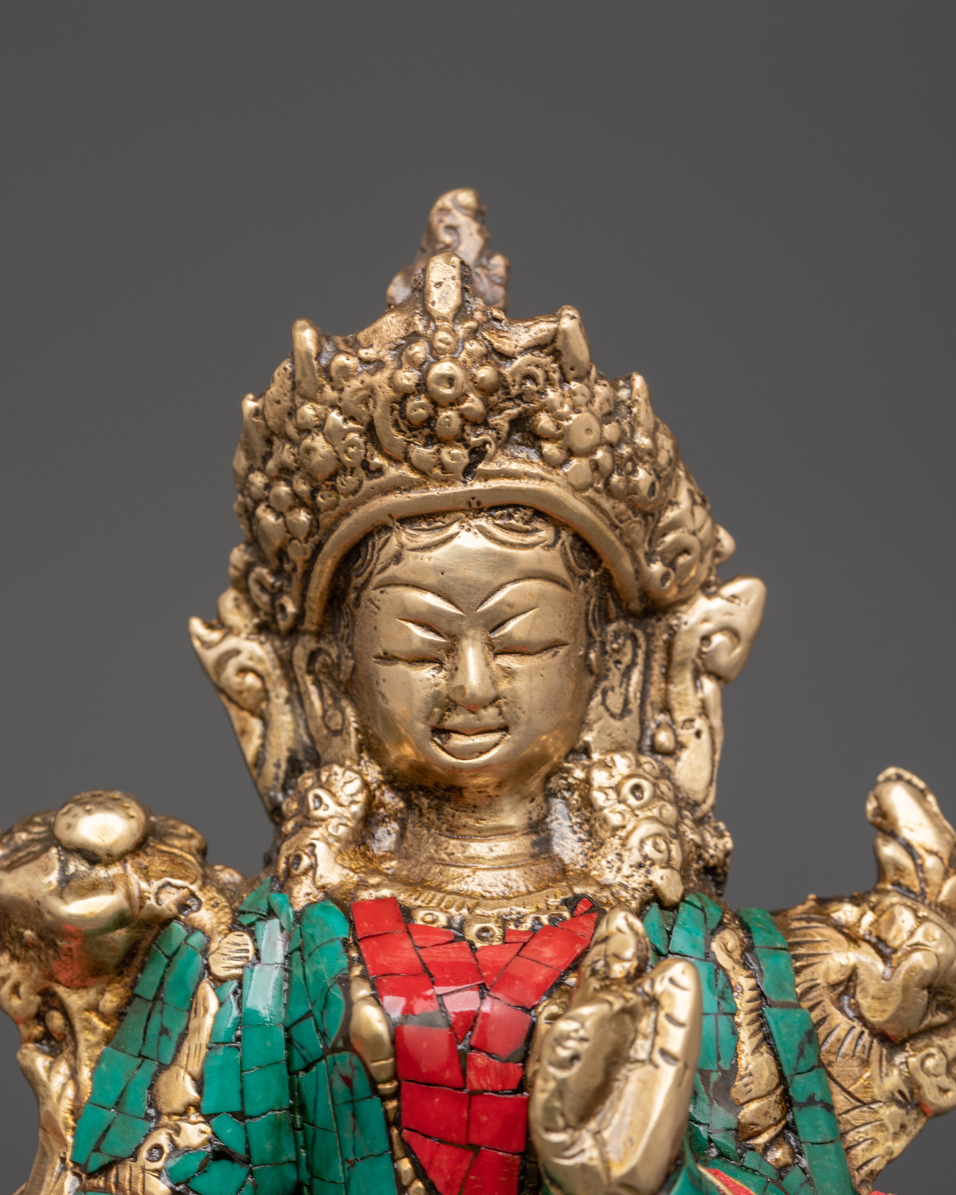 Green Tara Brass Handmade Statue | Tibetan Goddess Art