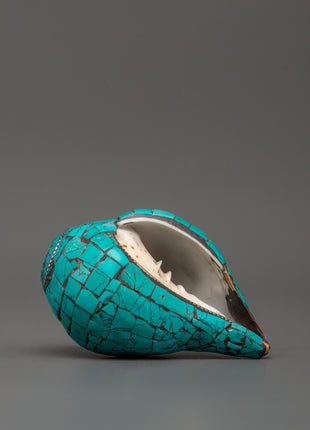 Conch Shell With Turquoise and Coral Stones | Buddhist Ritual Conch