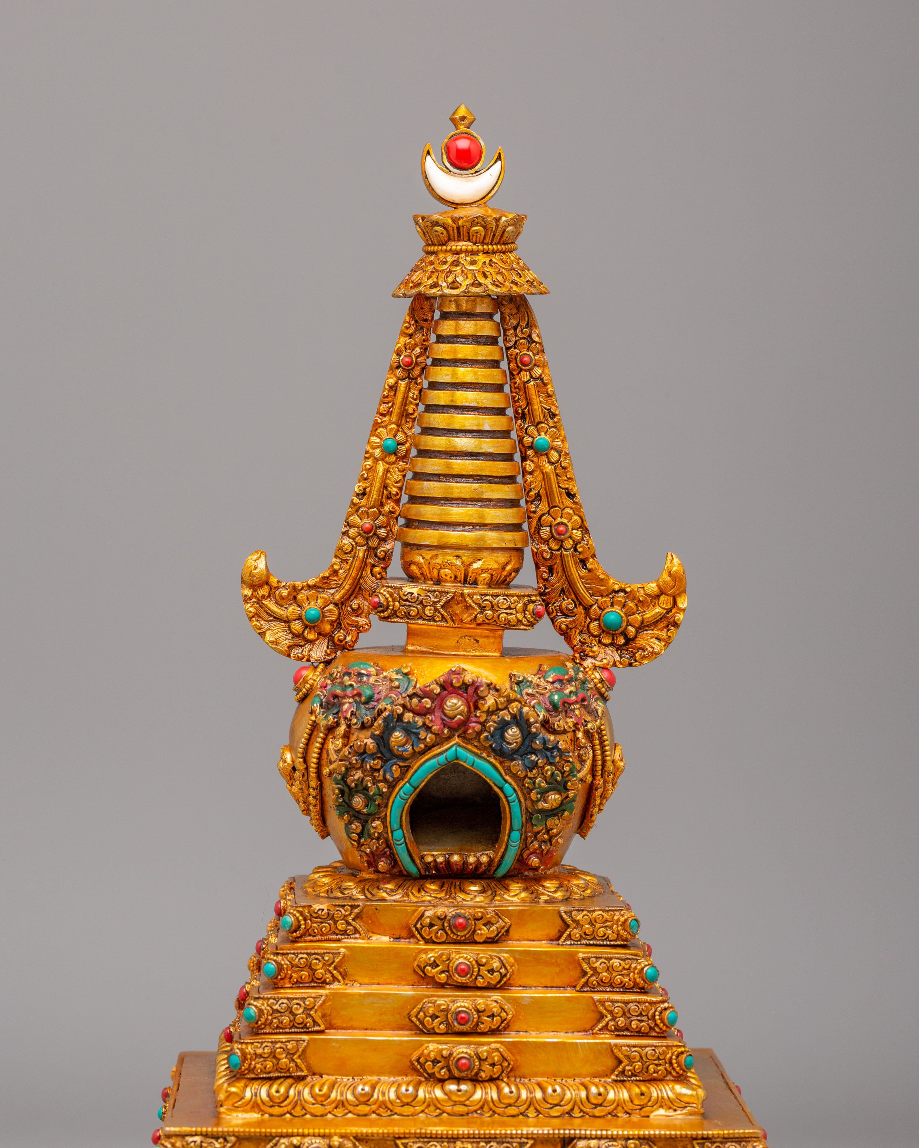Tibetan Altar Enlightenment Chorten | Handcrafted Buddhist Decor