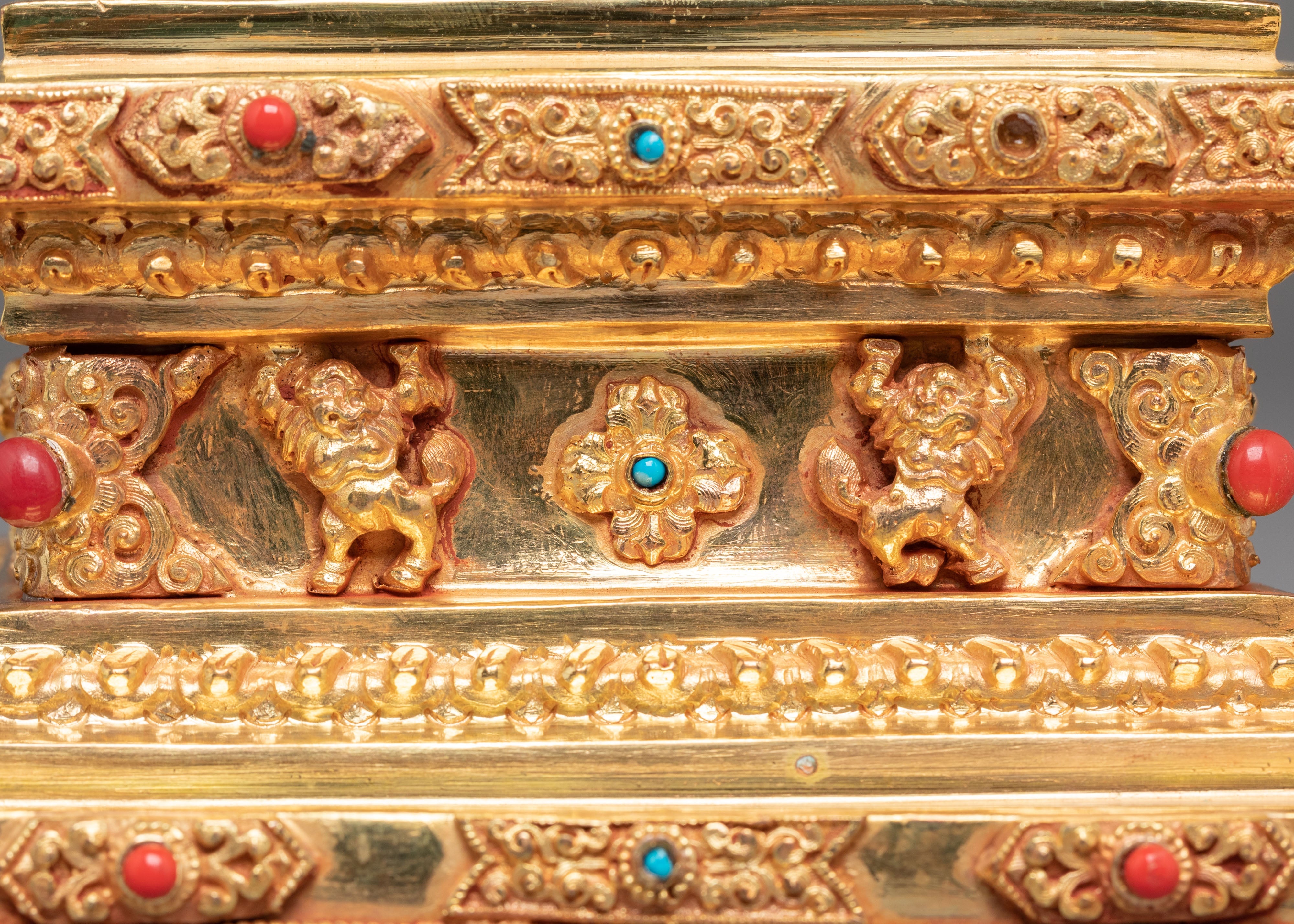 Copper Gold Plated Tibetan Stupa | Sacred Buddhist Shrine Decor