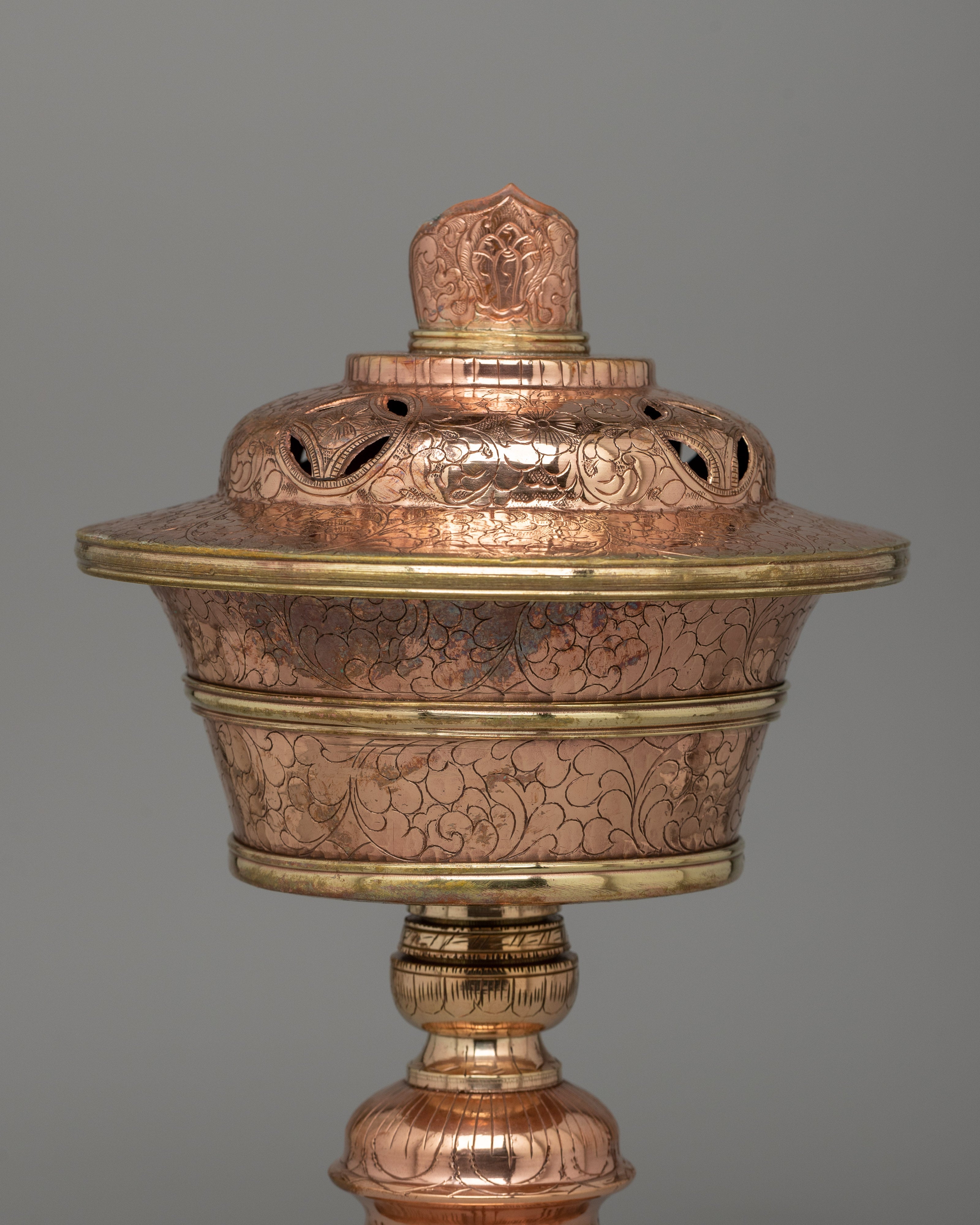 Handcrafted Copper Butter Lamp | Tibetan Light Offering Lamp for Rituals