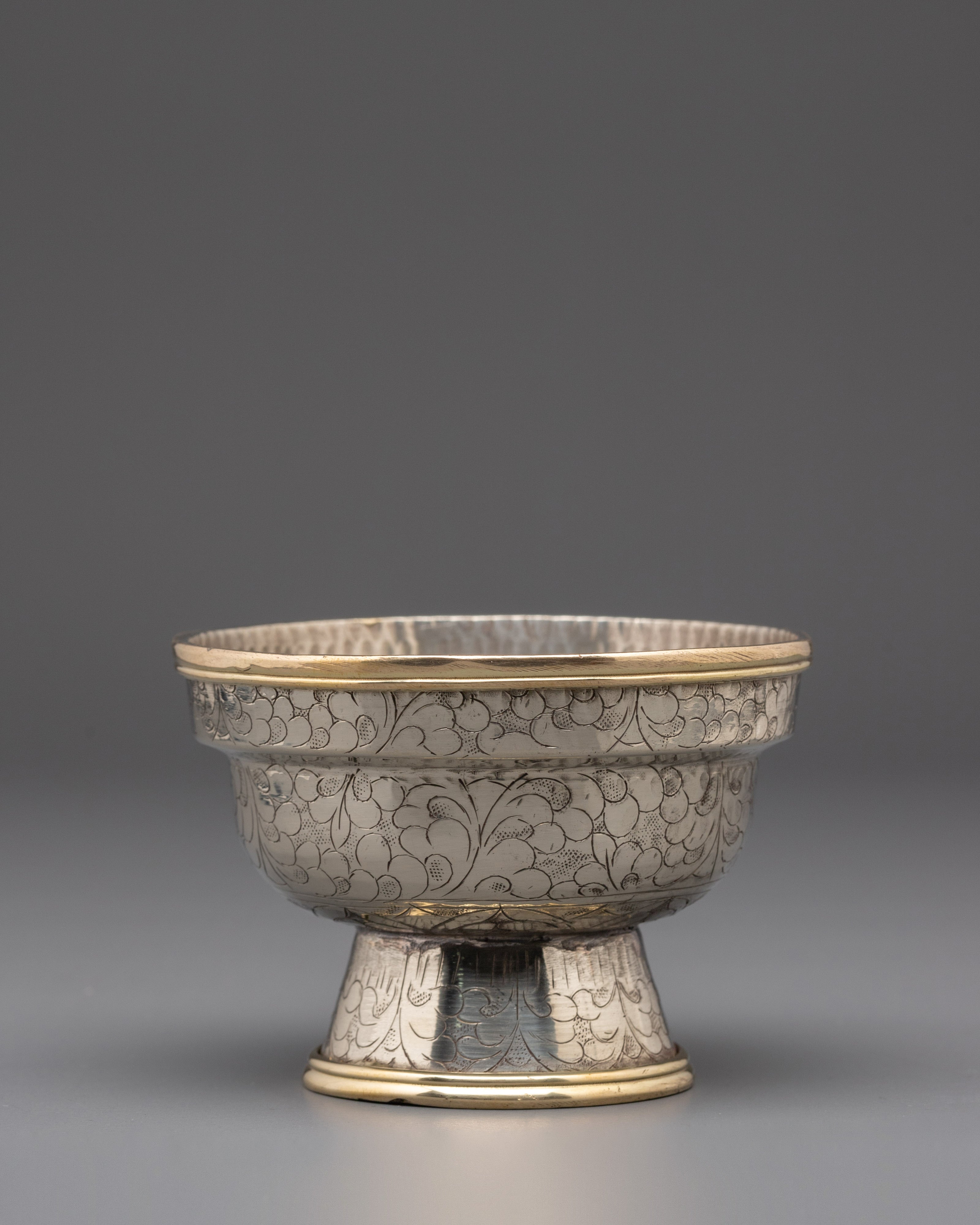 Tibetan Buddhist Silver Offering Bowl Set for Ceremonies