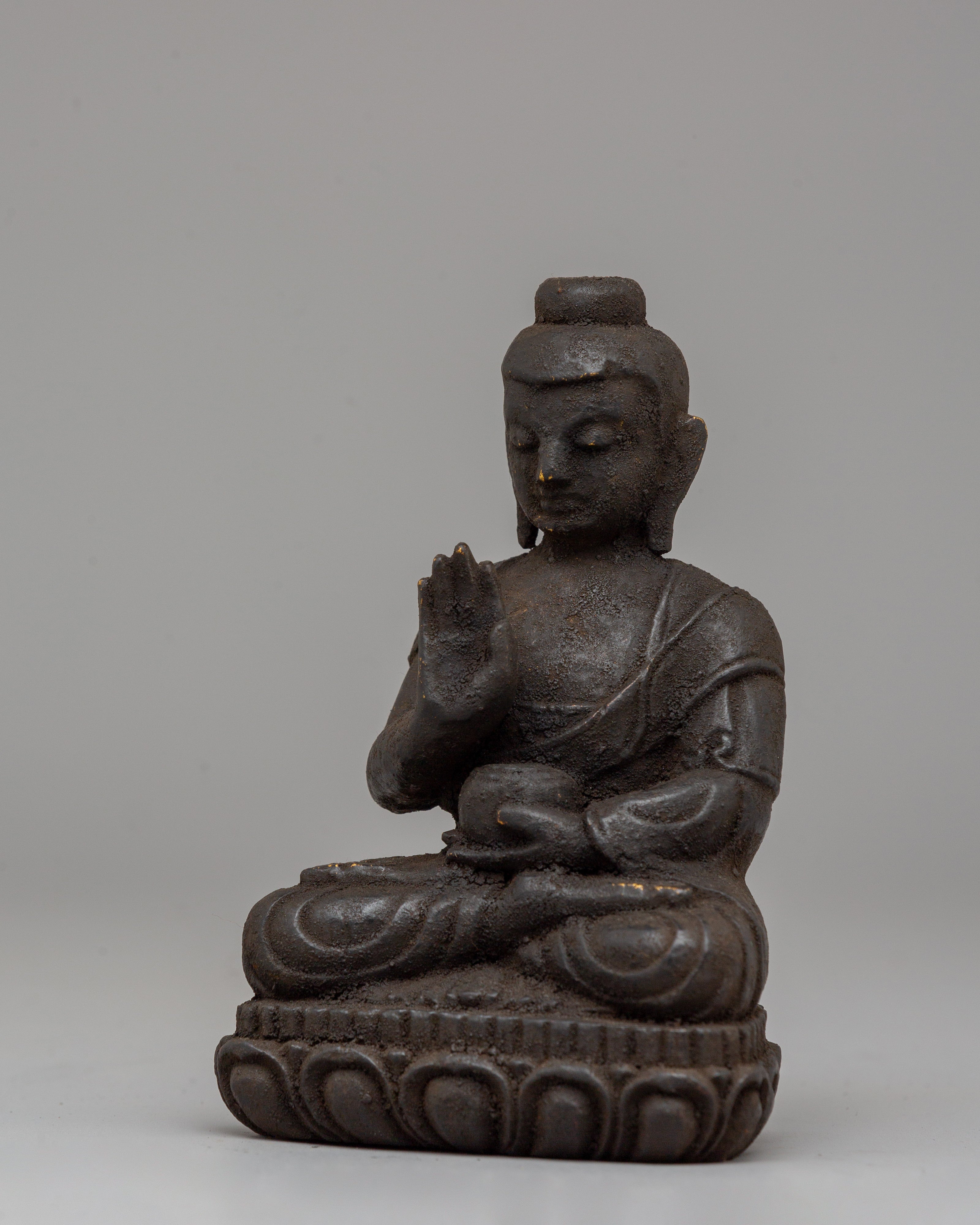 The Statue of Amogasiddhi Buddha | Handcrafted Wooden Buddha Sculpture