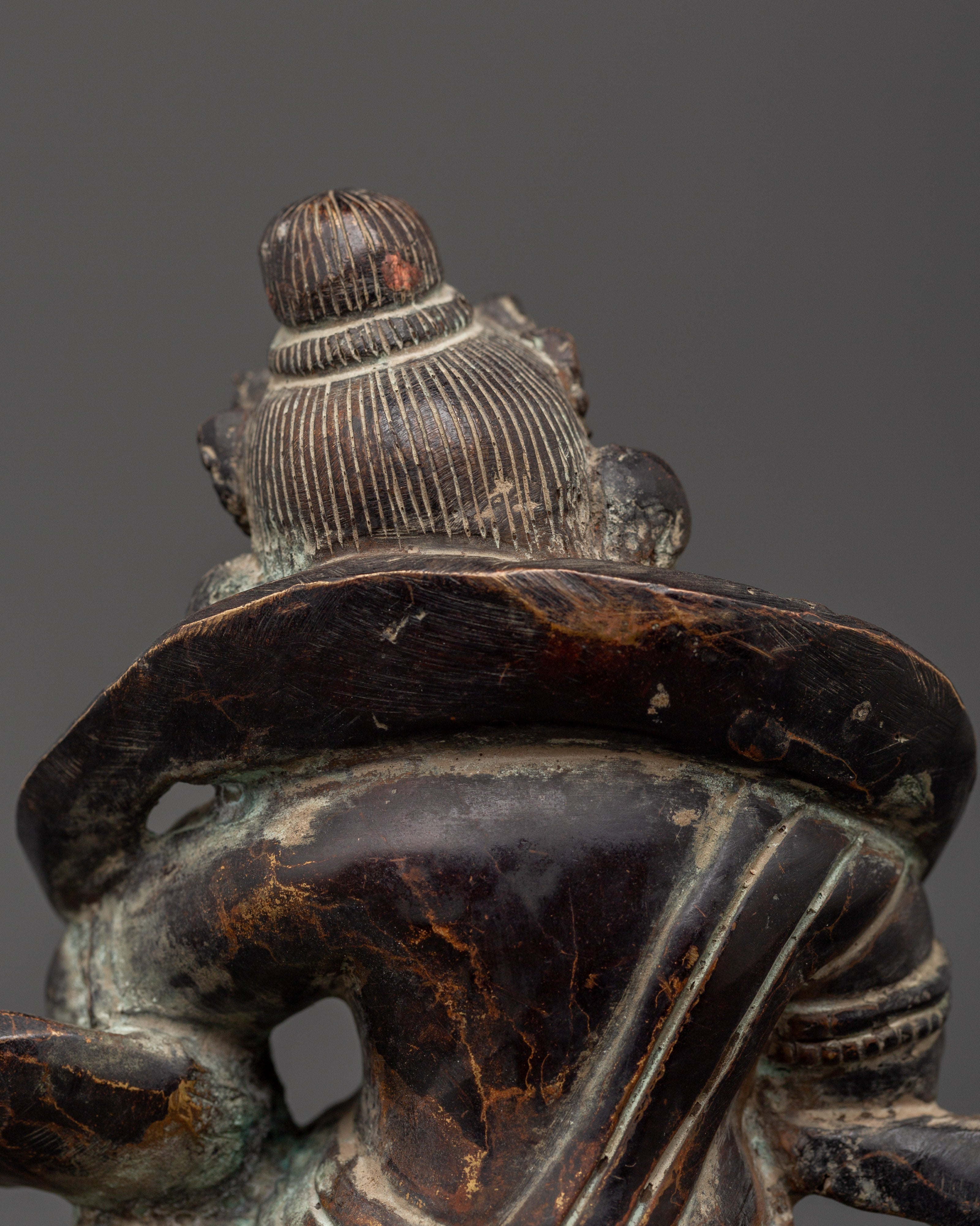 Tibetan Buddhist Dzambhala Oxidized Copper Statue | Sitting on Lotus