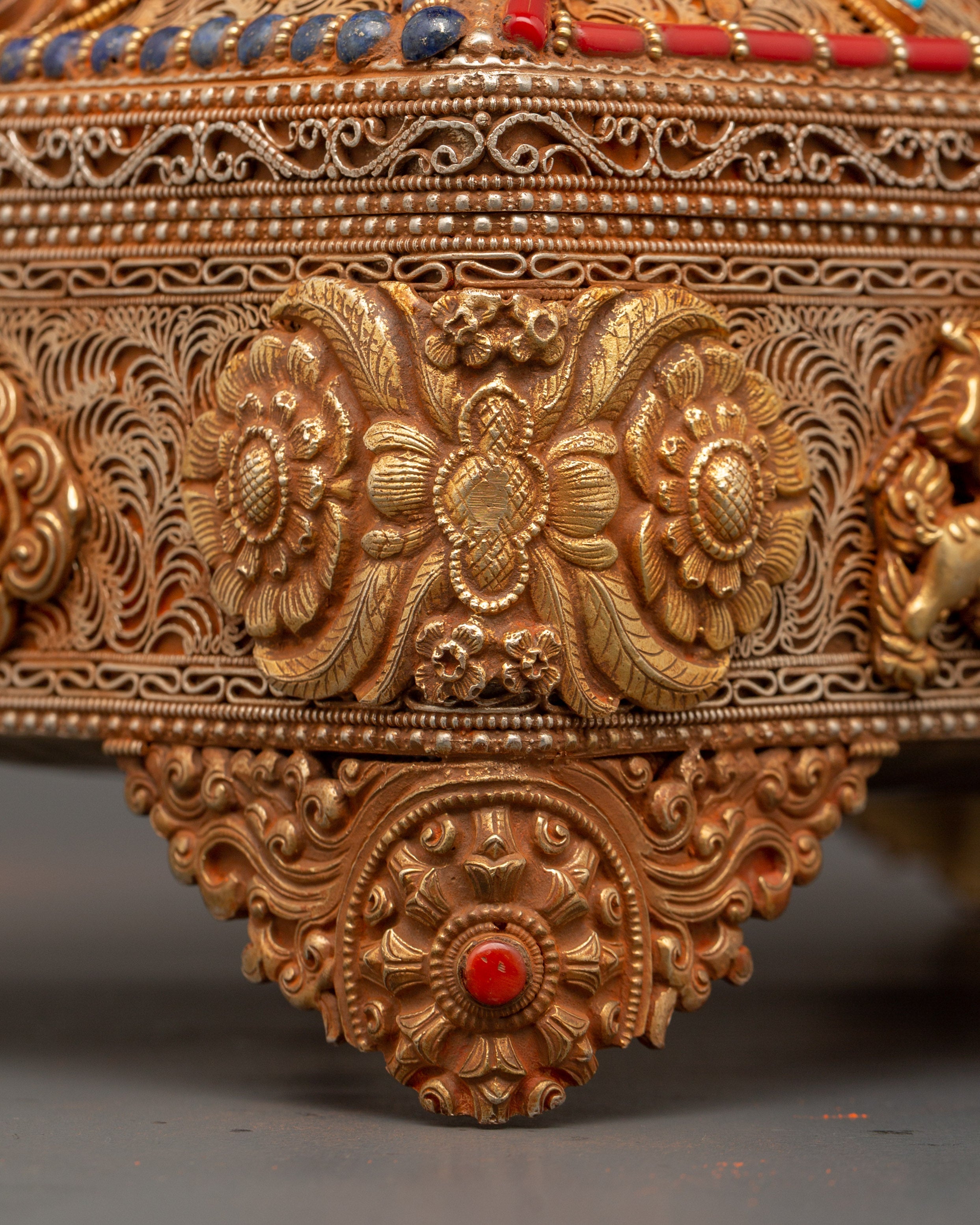 Tibetan Treasure Box with Turquoise and Coral | Buddhist Decor