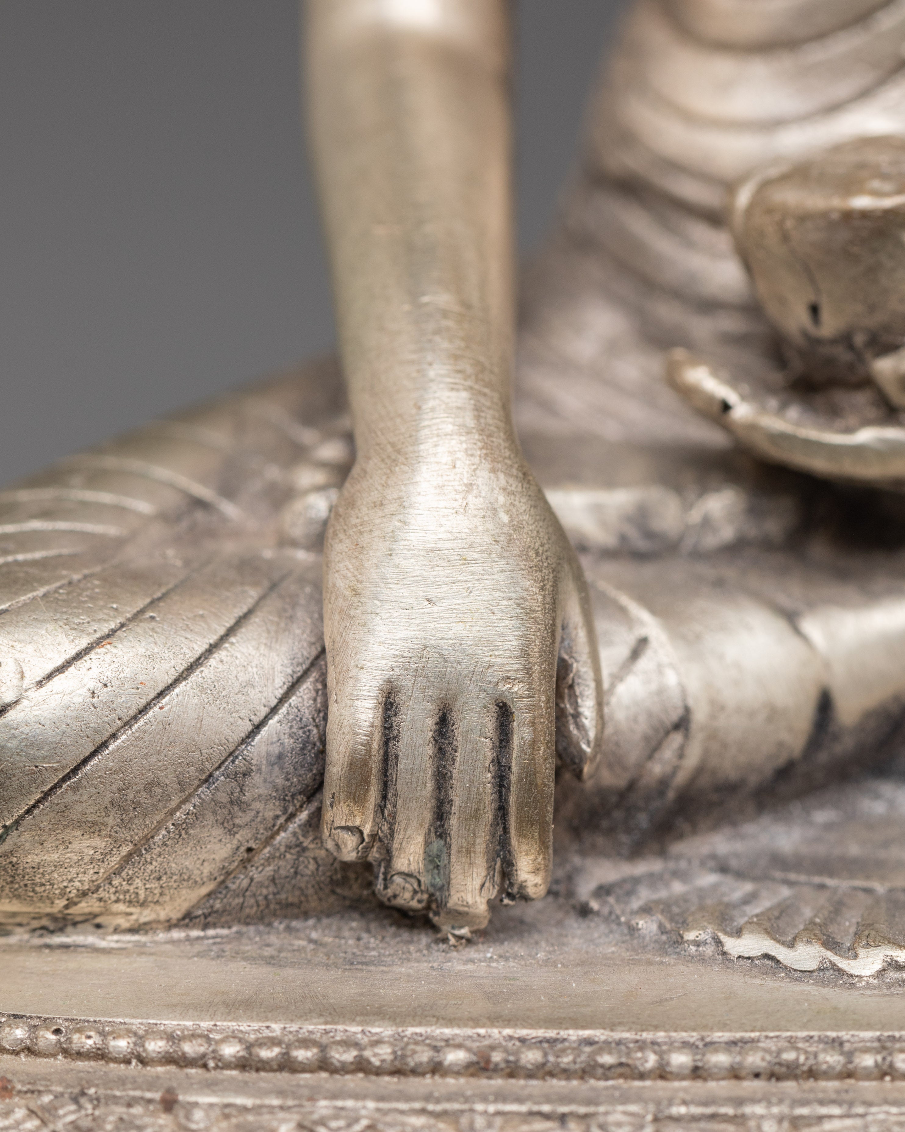 Handmade Himalayan Shakyamuni Buddha Statue | Silver Plated Copper Meditation Art