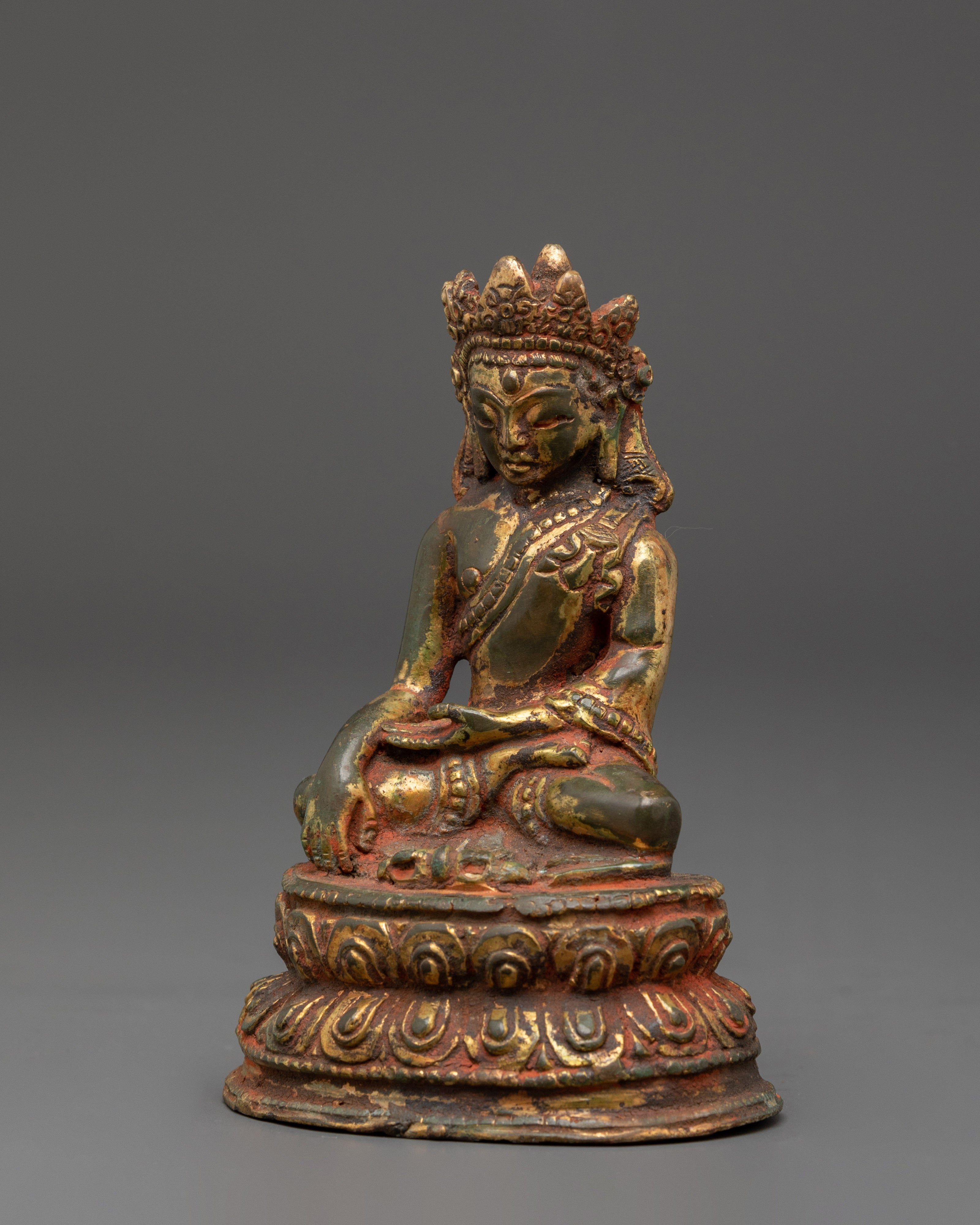 Handmade Gold Inlaid Crown Shakyamuni Buddha Statue | Sacred Buddha Figurine