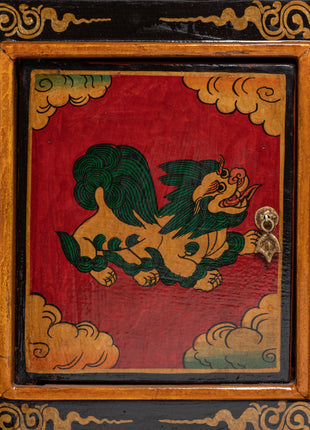 Hand-Carved Tibetan Wooden Cabinet with Door | Sacred Symbols and Artisan Detailing