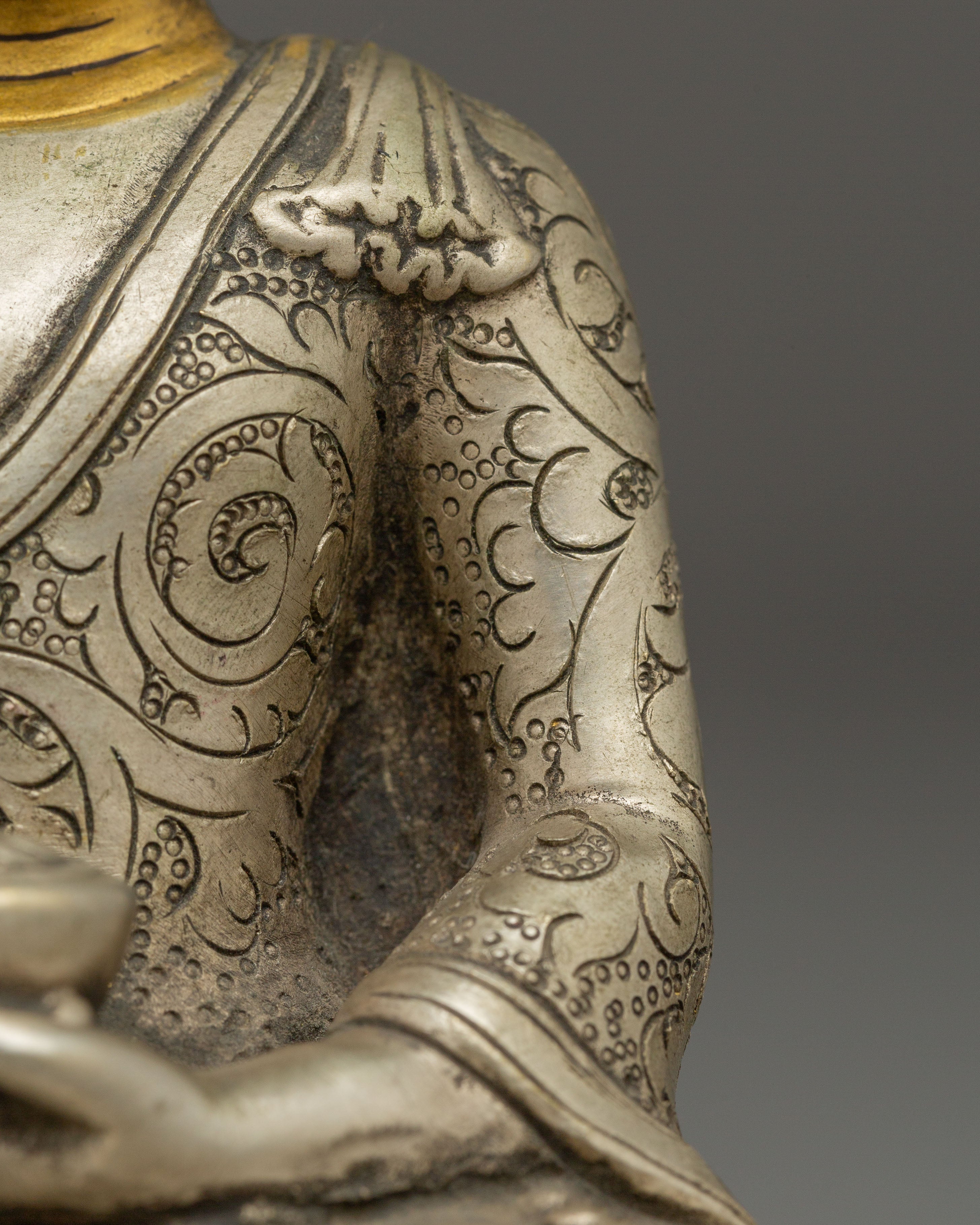 Handcrafted Shakyamuni Buddha Silver Plated Statue | Sacred Decor