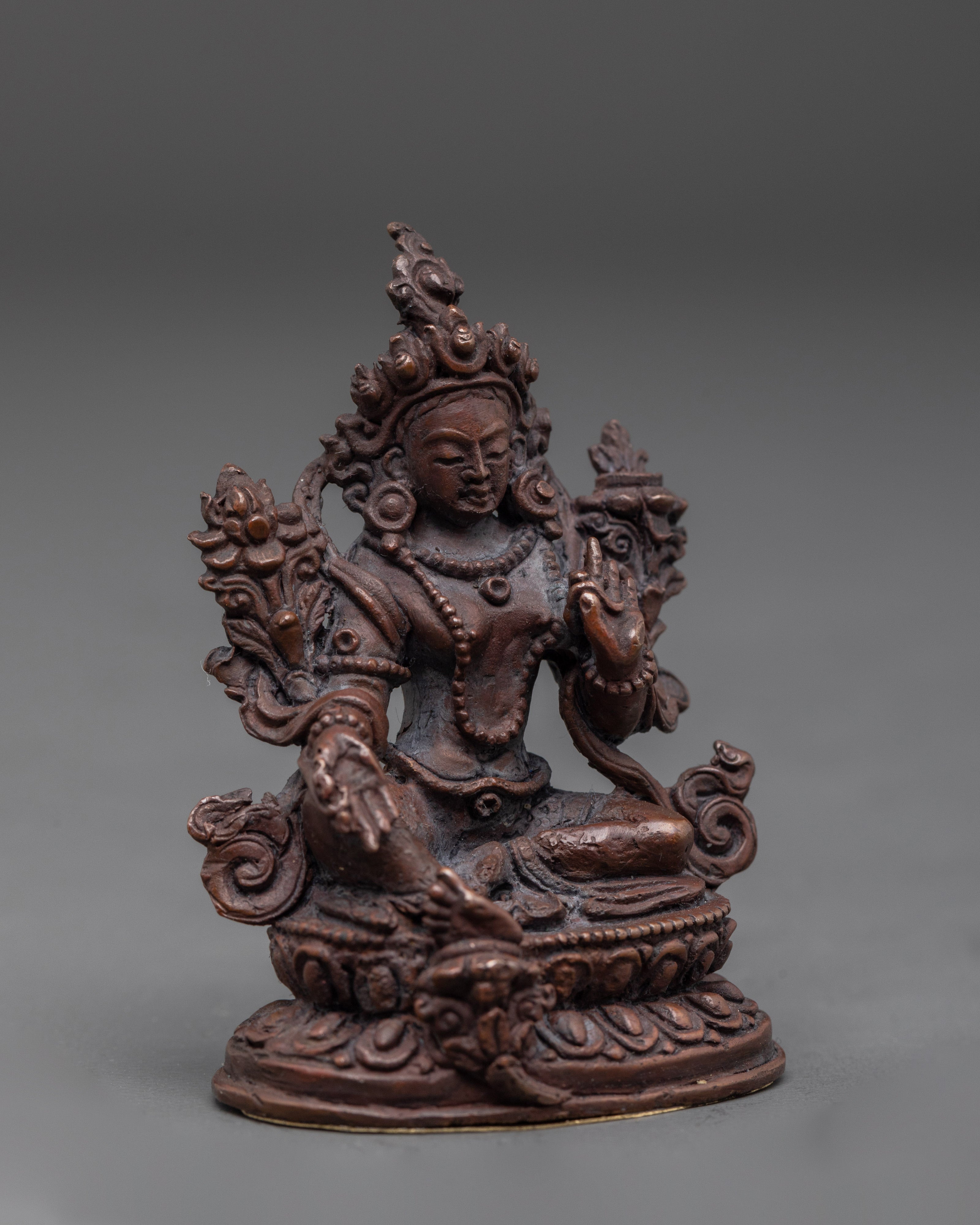 Traditional Green Tara Buddhist Statue | Oxidized Copper Meditation Sculpture