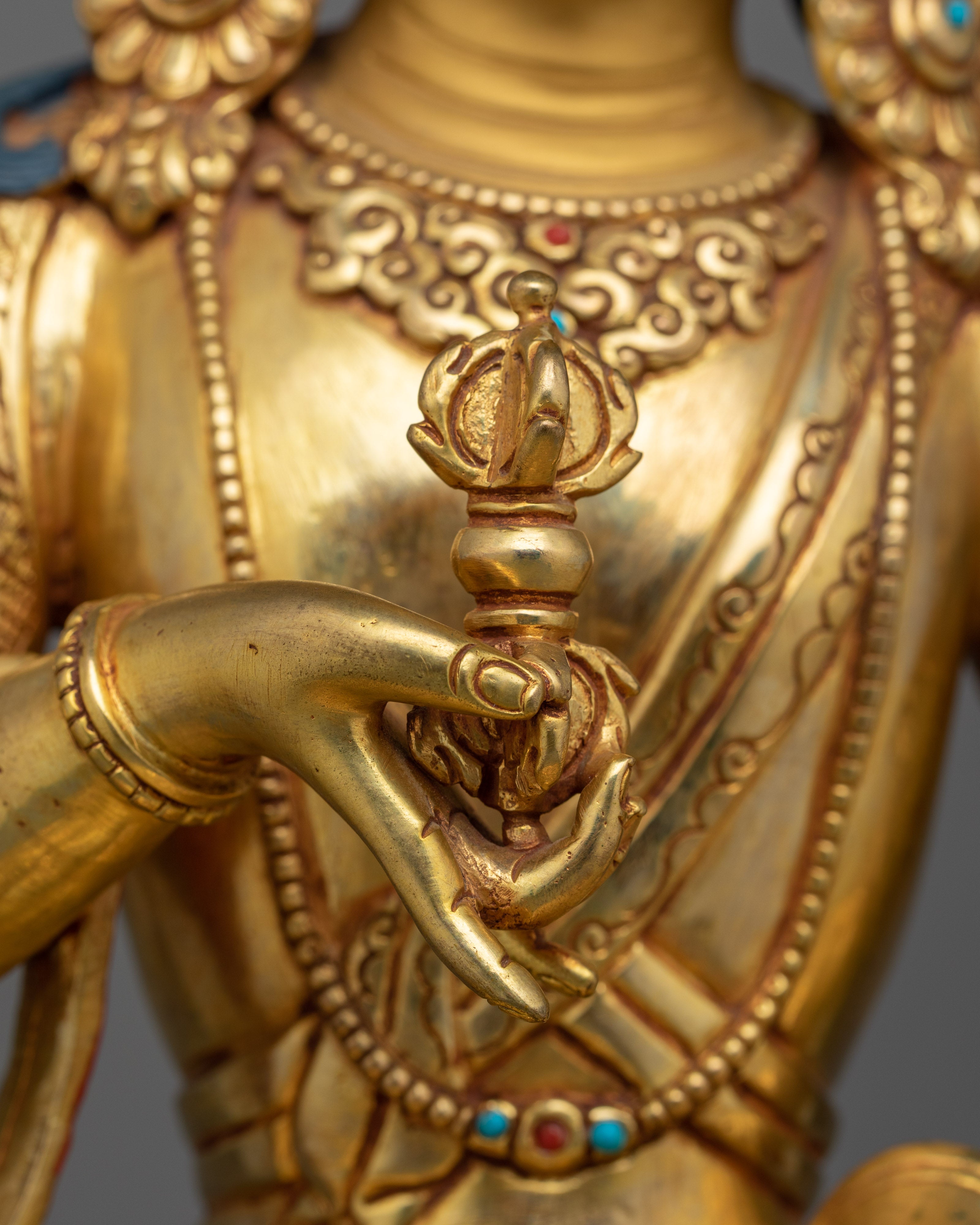 Sacred Vajrasattva Buddha Statue | 24K Gold Gilded Copper Sculpture
