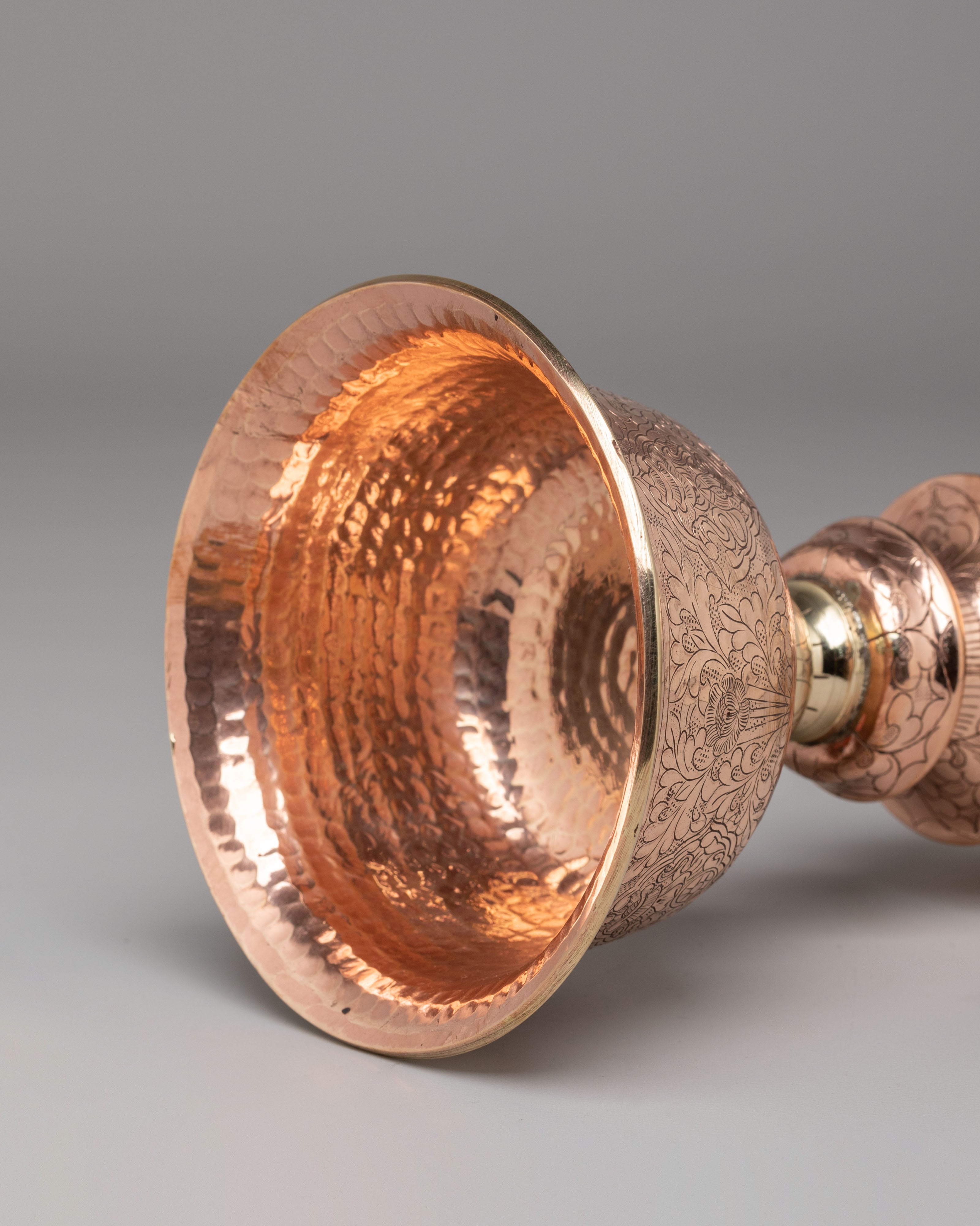 Sacred Buddhist Ritual Butter Lamp | Handcrafted Copper Light Offering
