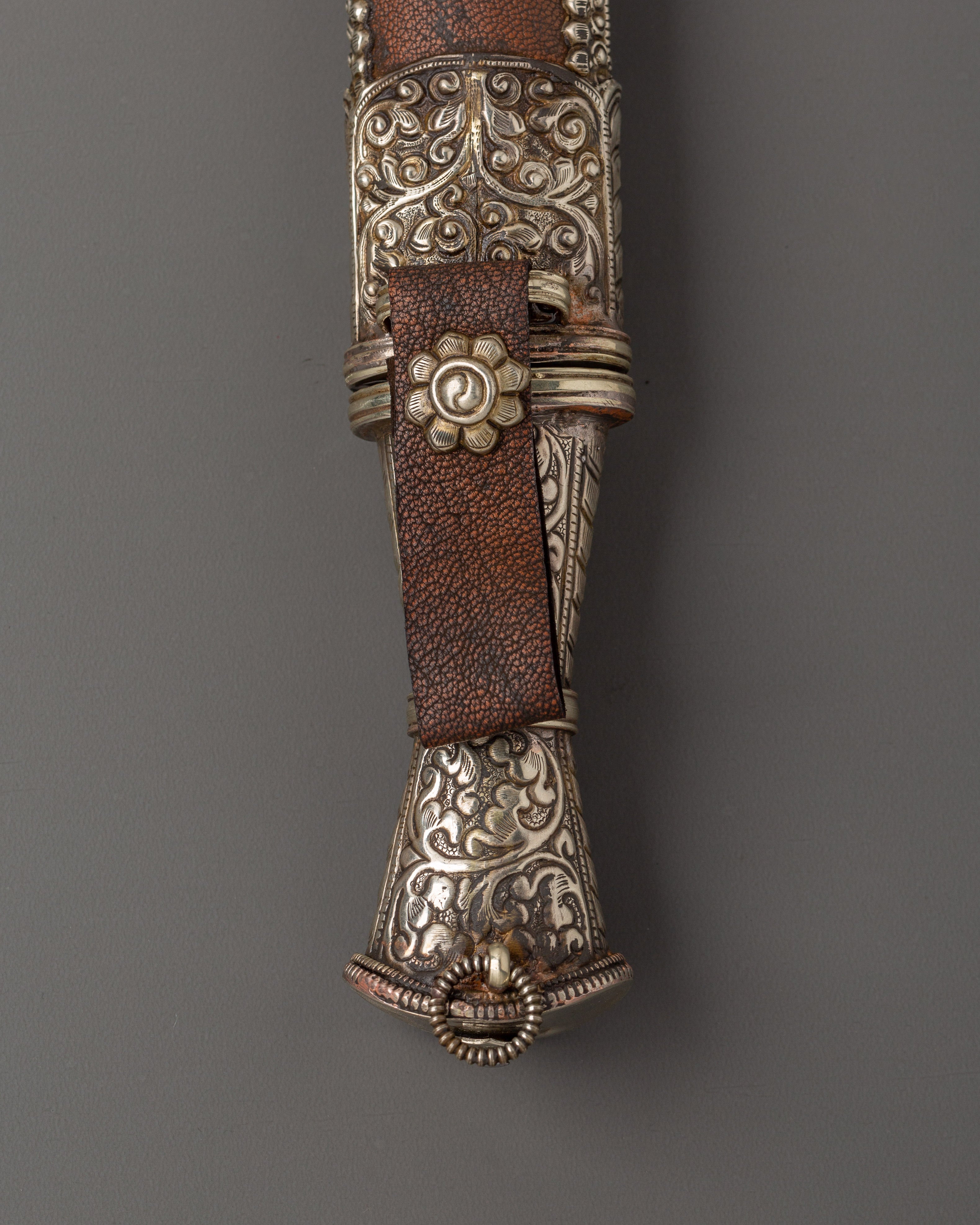 Tibetan Sword with White Metal | Ritual Item with Turquoise and Coral Gems
