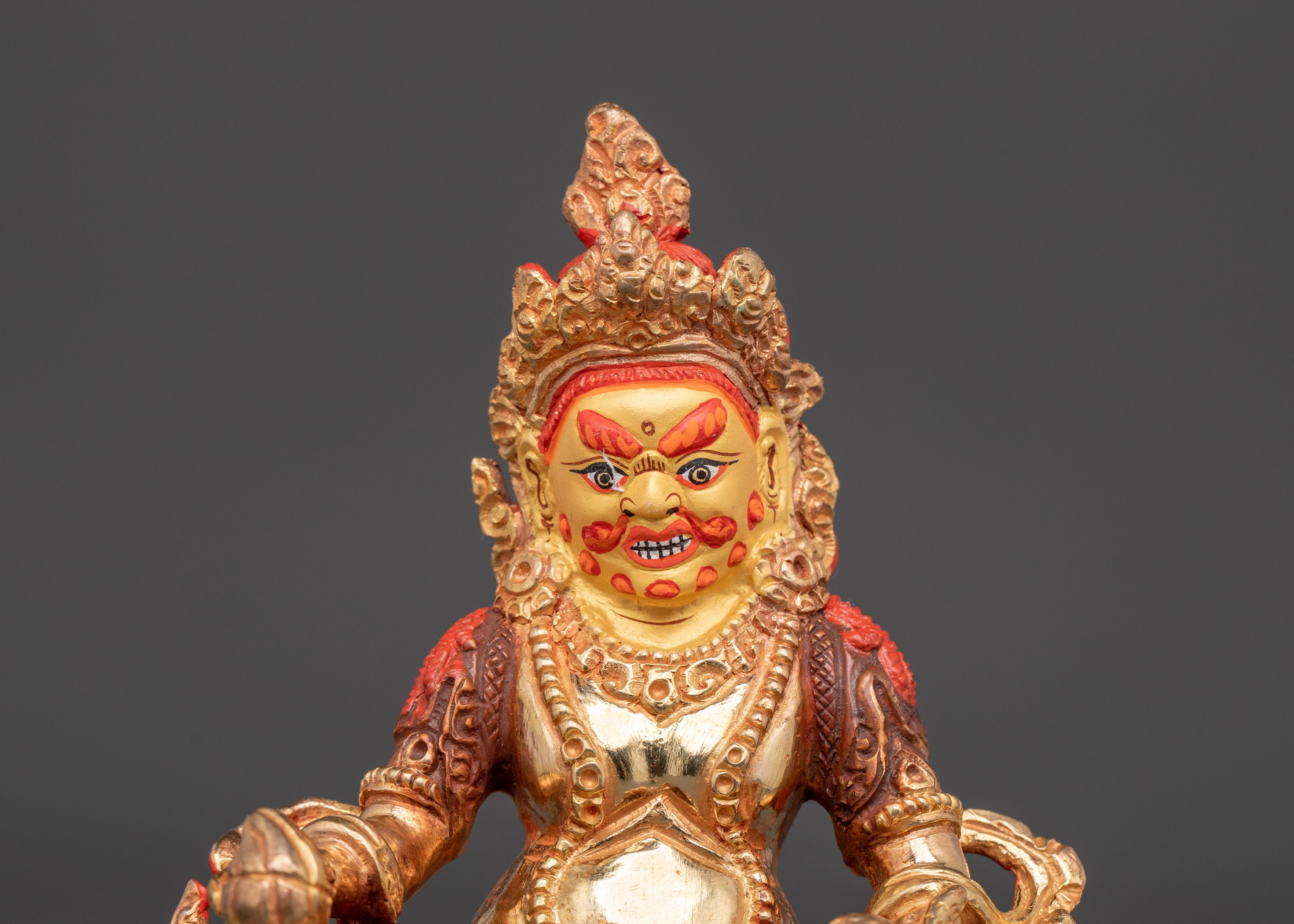 Handcrafted Dzambhala Wealth Deity Statue | Tibetan Gold Plated Copper Figurine