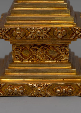 Religious Décor Gold-Plated Stupa | Sacred Altar Piece with Floral Patterns