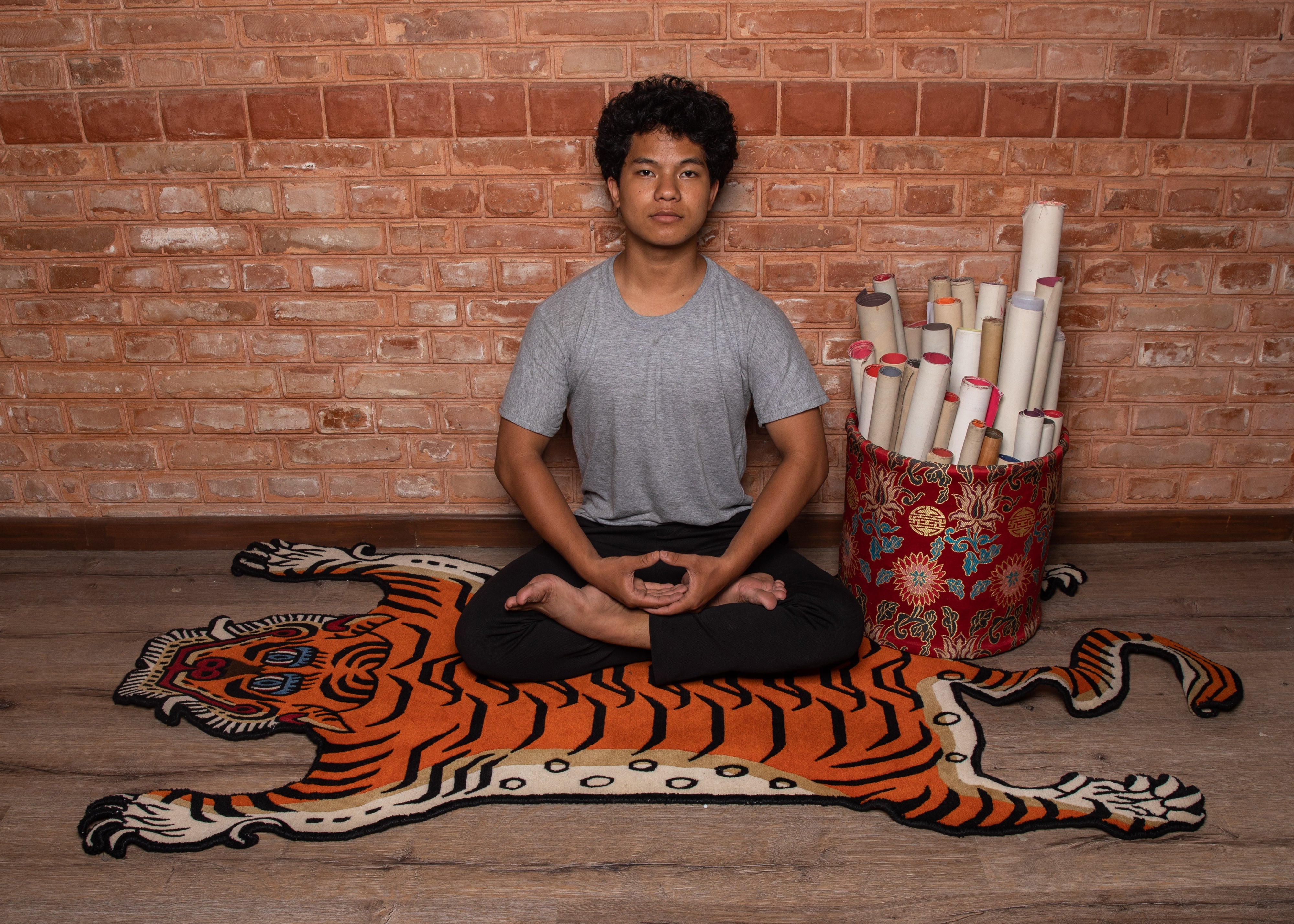Handmade Decorative Tiger Rug | Hand-Knotted with 100% Tibetan & New Zealand Wool
