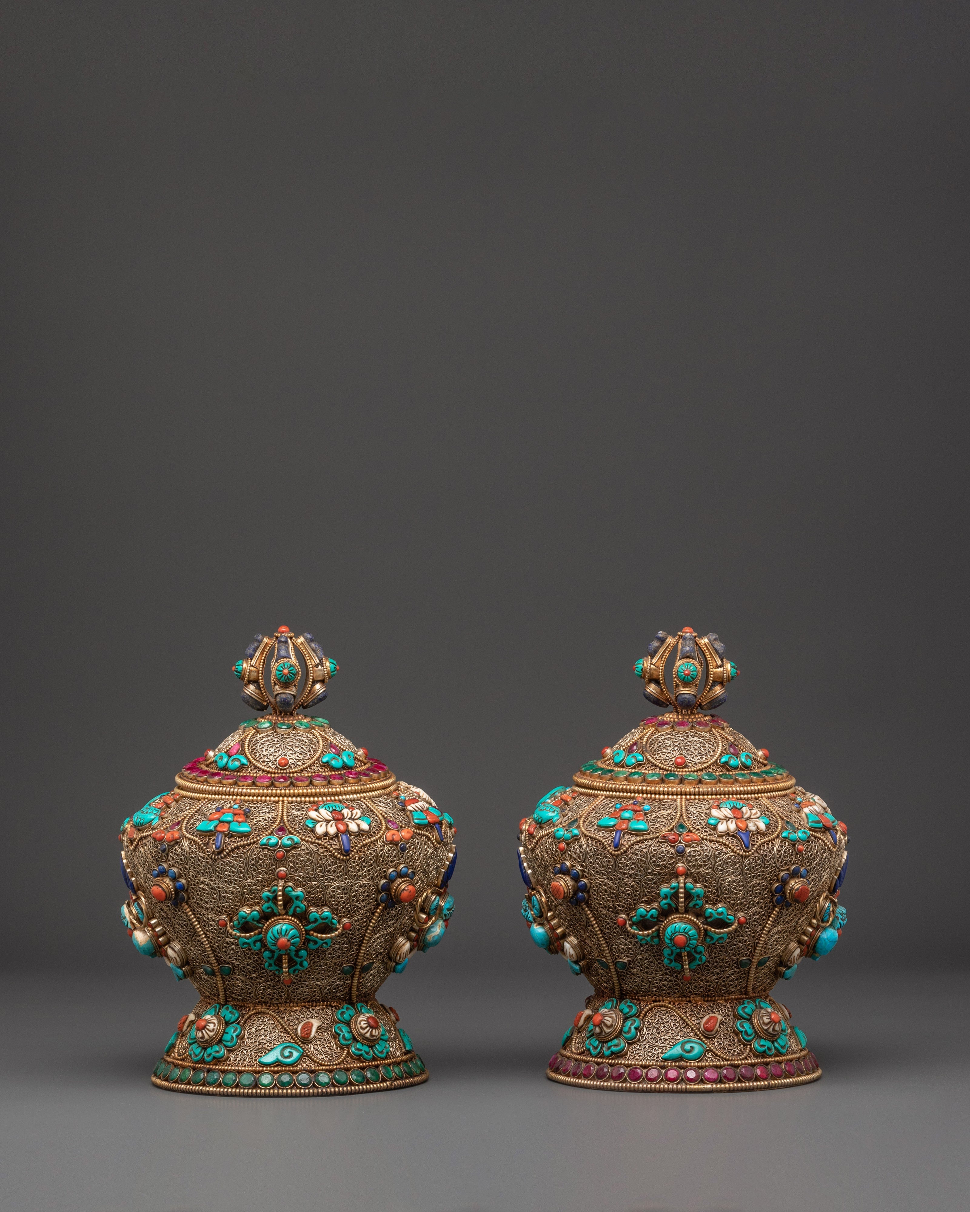 Tibetan Ceremonial Item Dhupur Rice Pot Set | Handcrafted Copper Ritual Offering